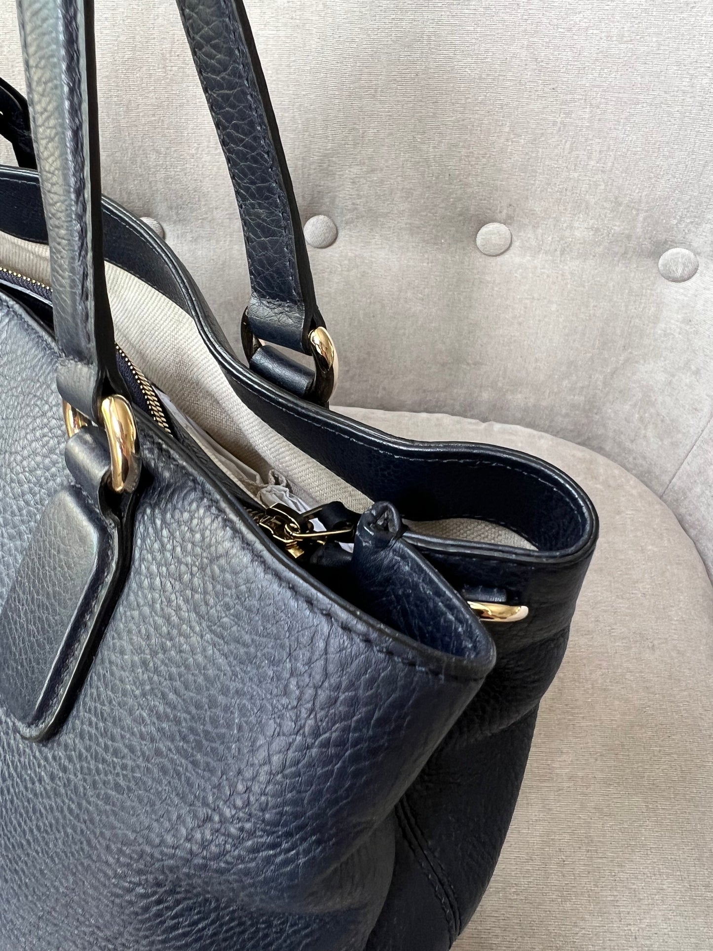 Gucci Soho Working Tote in Navy Blue Pebbled Calfskin