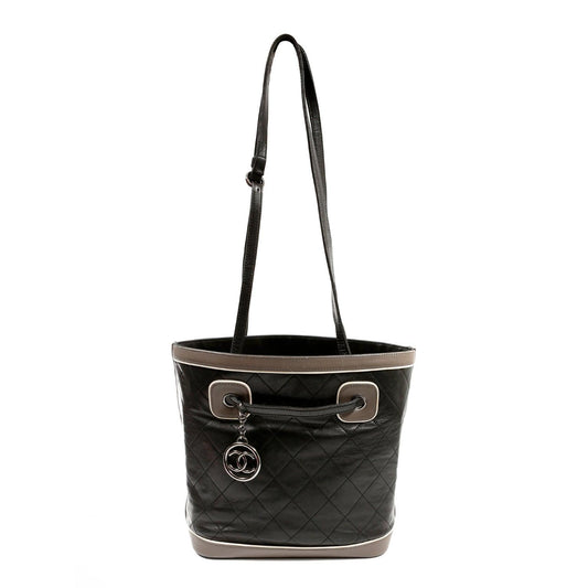 Chanel Black and Grey Quilted Leather Bucket Tote