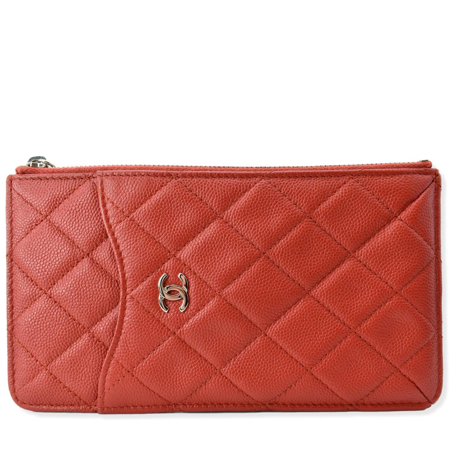 CHANEL Classic Caviar Quilted Leather Flat Wallet Pouch Red