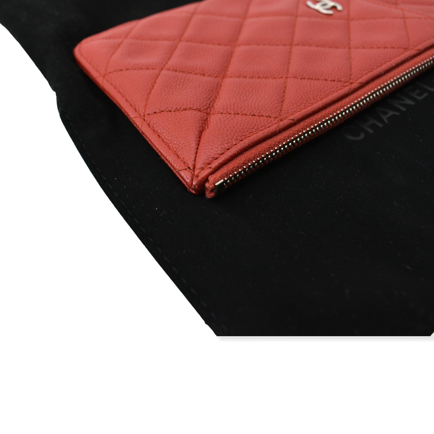 CHANEL Classic Caviar Quilted Leather Flat Wallet Pouch Red