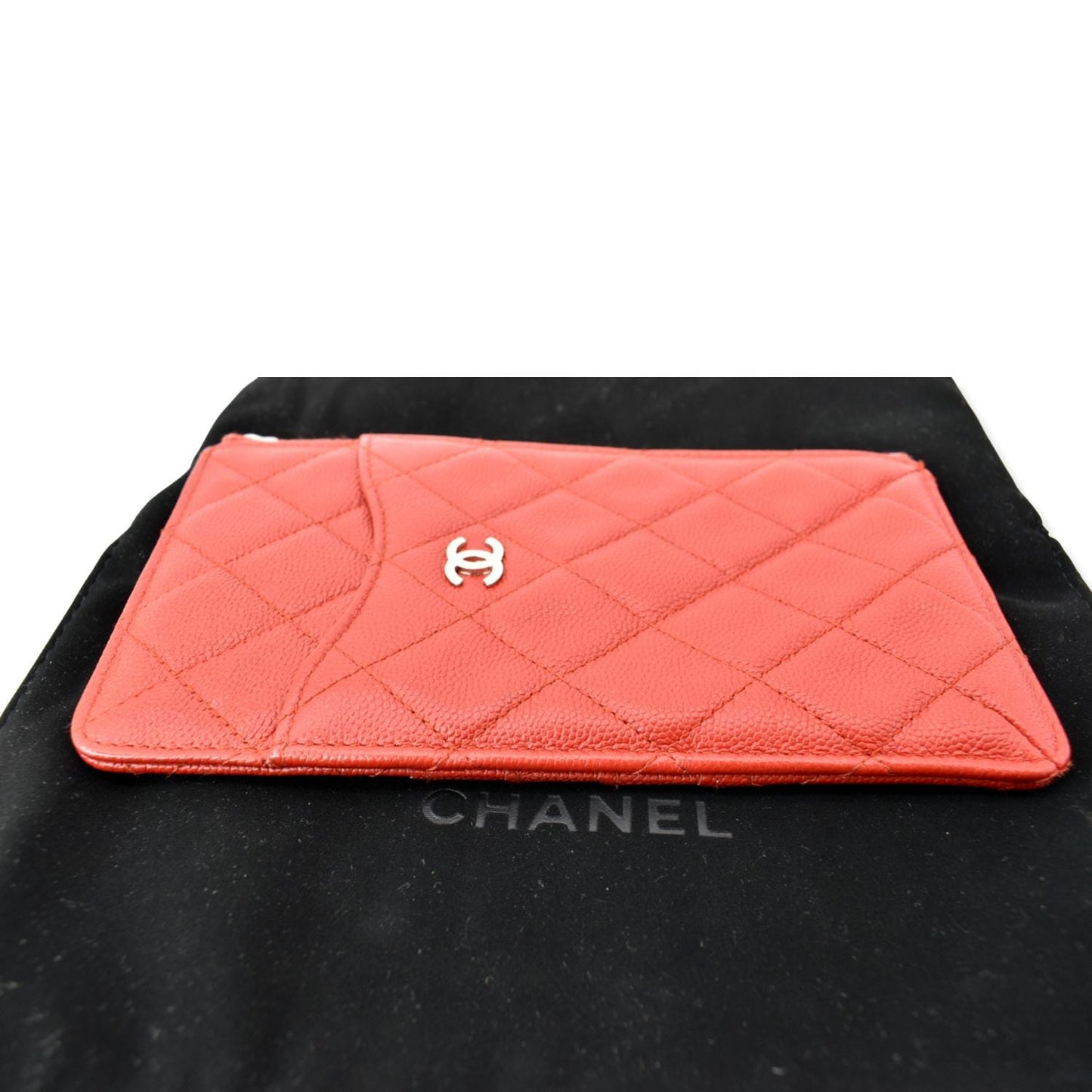 CHANEL Classic Caviar Quilted Leather Flat Wallet Pouch Red