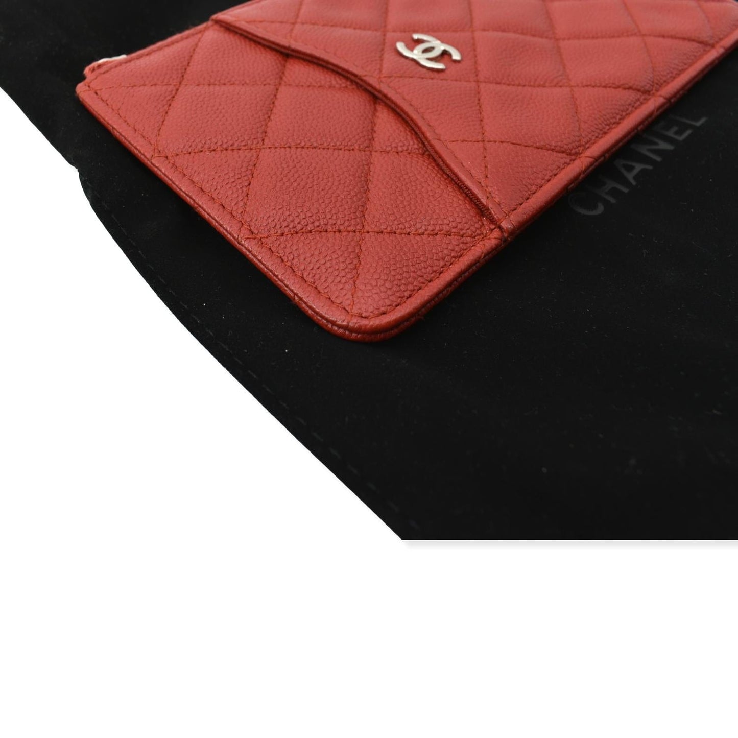 CHANEL Classic Caviar Quilted Leather Flat Wallet Pouch Red