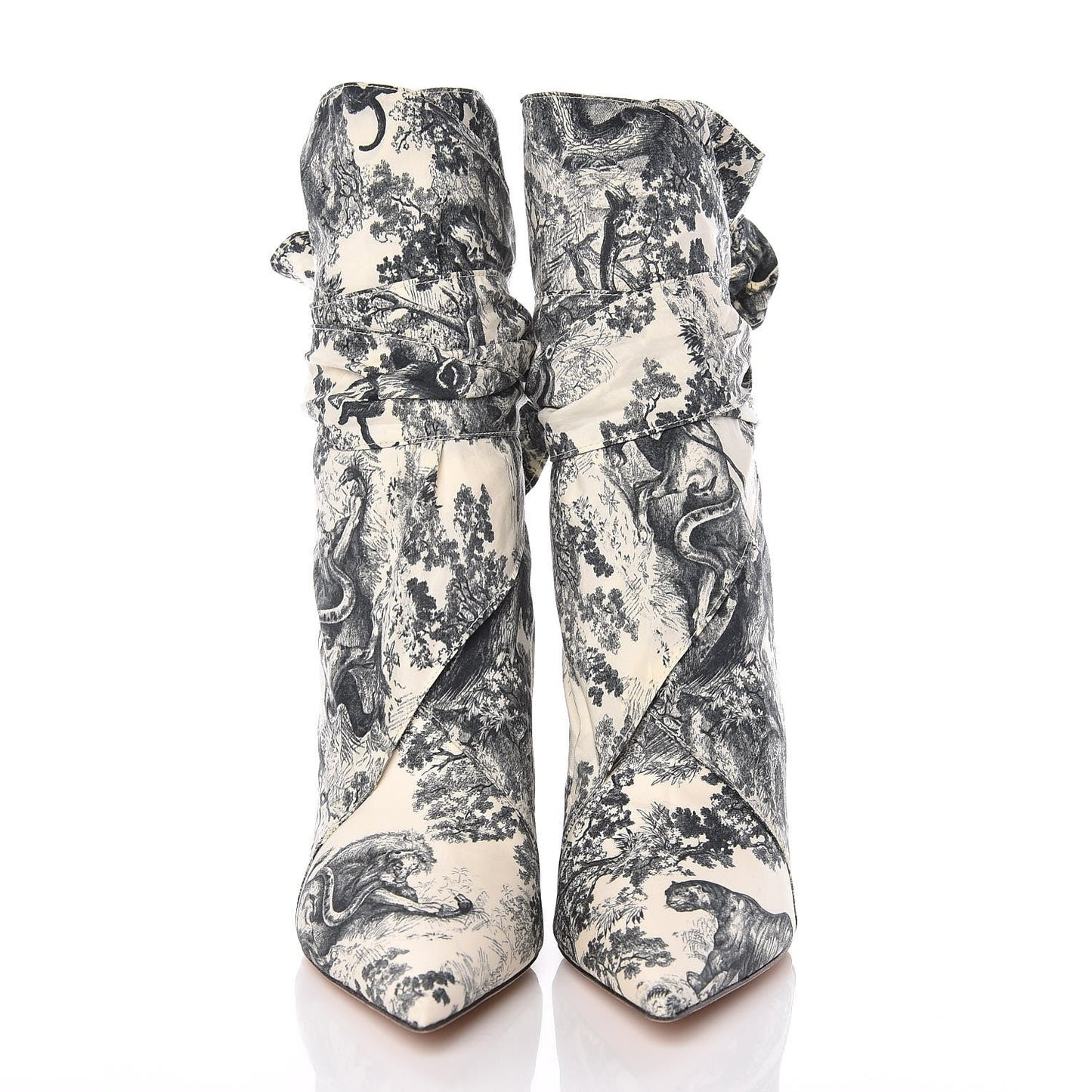 DIOR HUGGY TOILE DE JOUY FABRIC ANKLE HEELED BOOTS