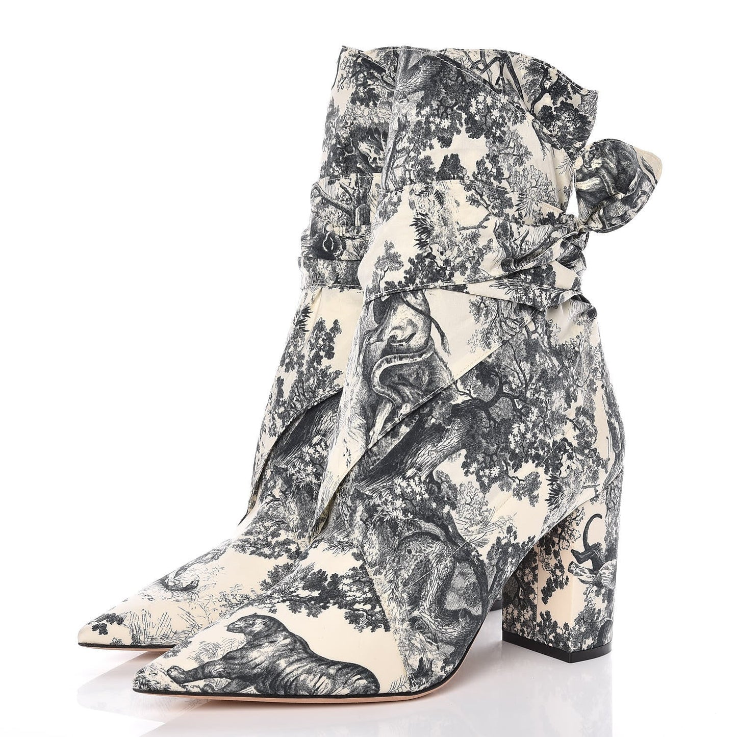 DIOR HUGGY TOILE DE JOUY FABRIC ANKLE HEELED BOOTS