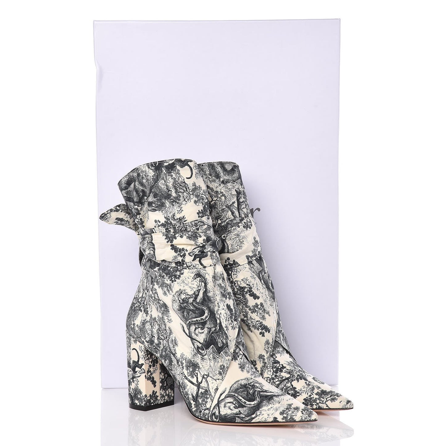 DIOR HUGGY TOILE DE JOUY FABRIC ANKLE HEELED BOOTS