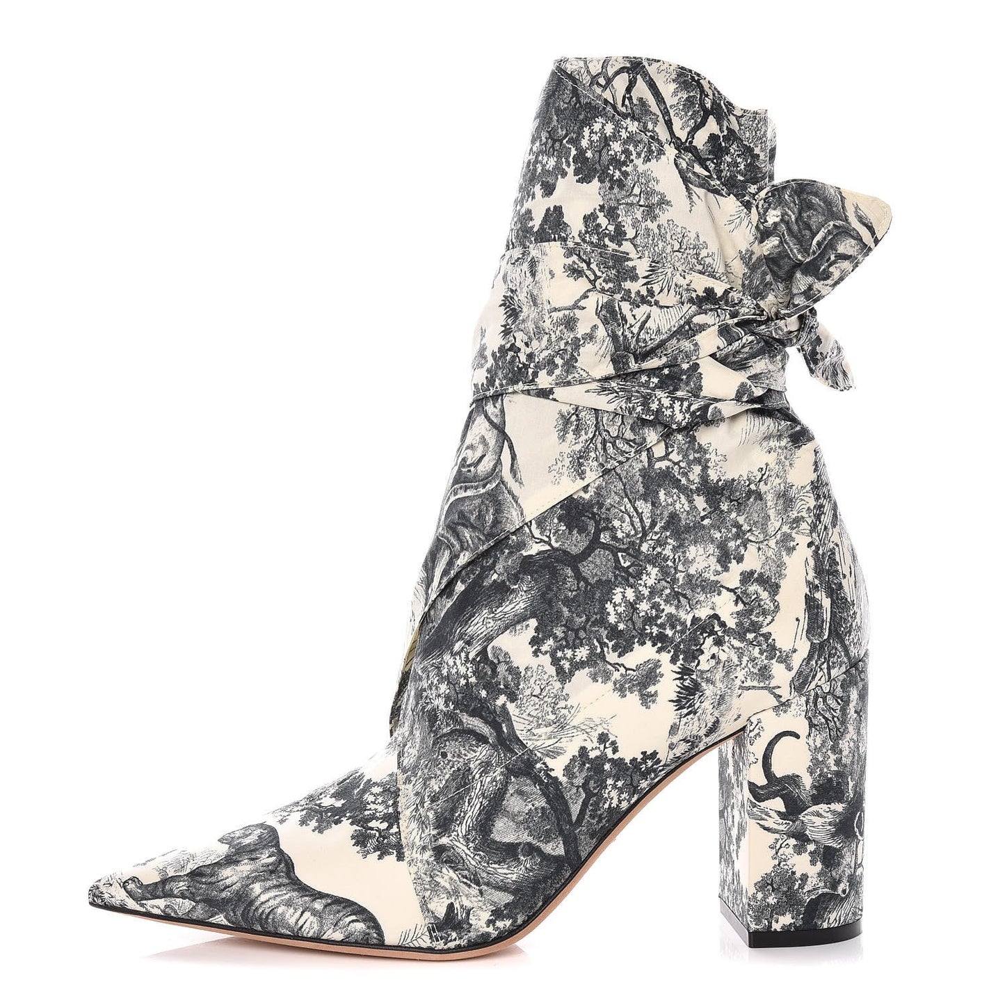 DIOR HUGGY TOILE DE JOUY FABRIC ANKLE HEELED BOOTS