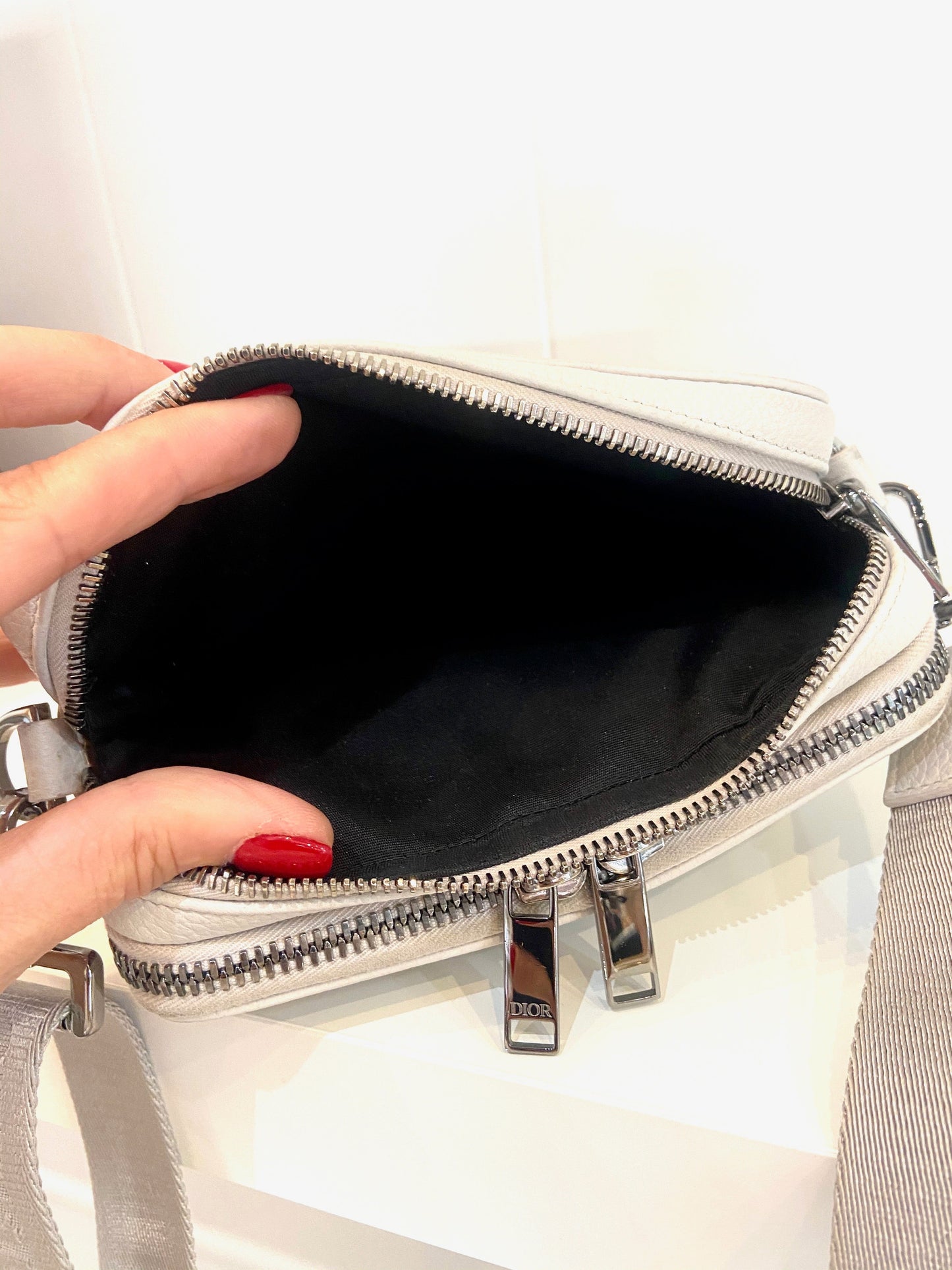 DIOR DOUBLE ZIP LEATHER CROSSBODY BAG