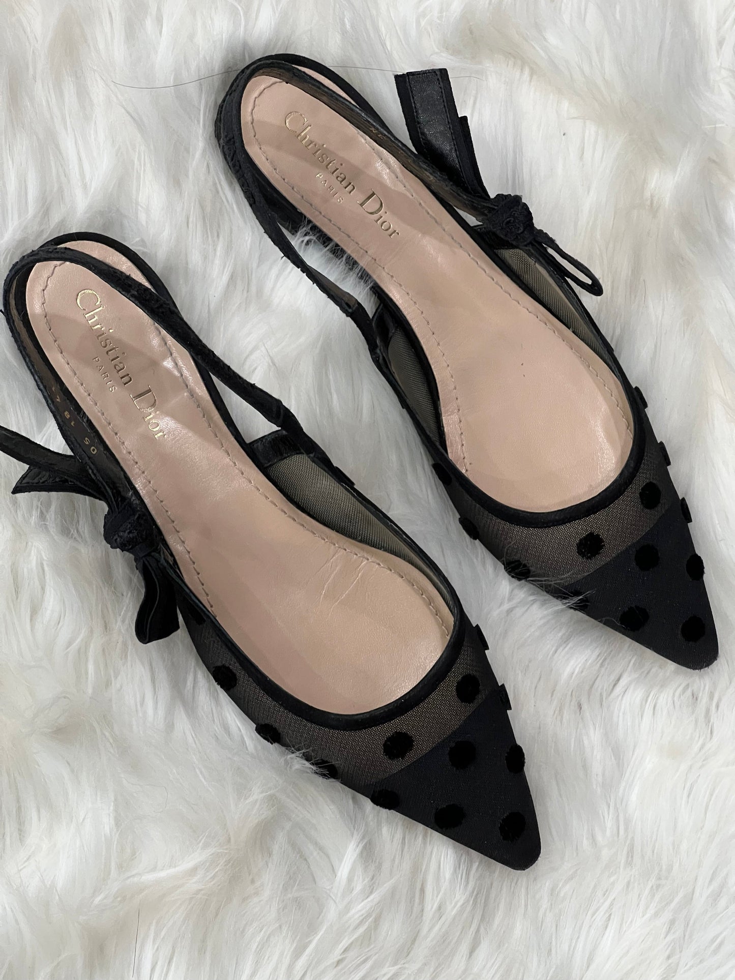 DIOR J'ADIOR MESH POLKA DOT SLINGBACK FLATS