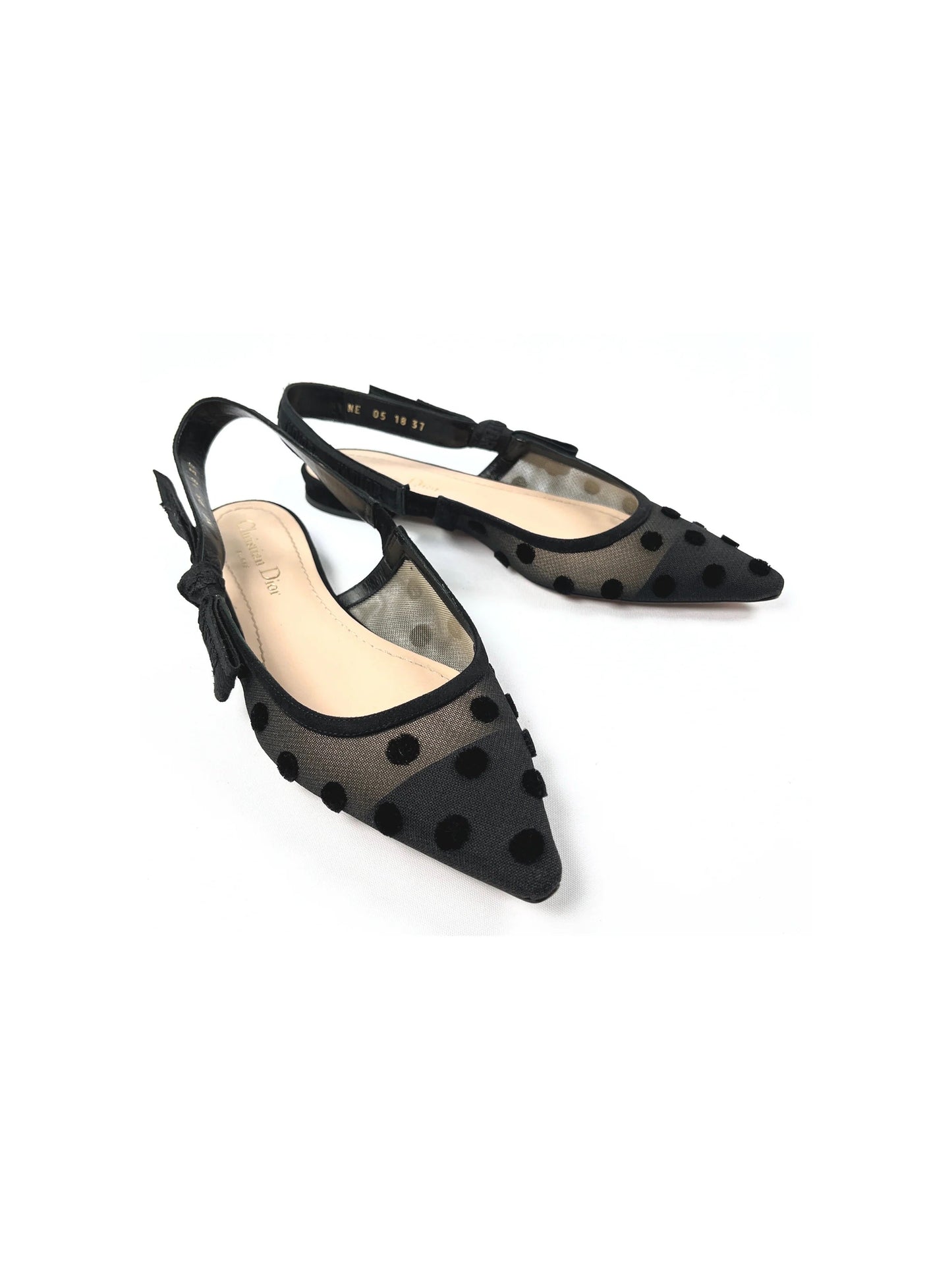 DIOR J'ADIOR MESH POLKA DOT SLINGBACK FLATS