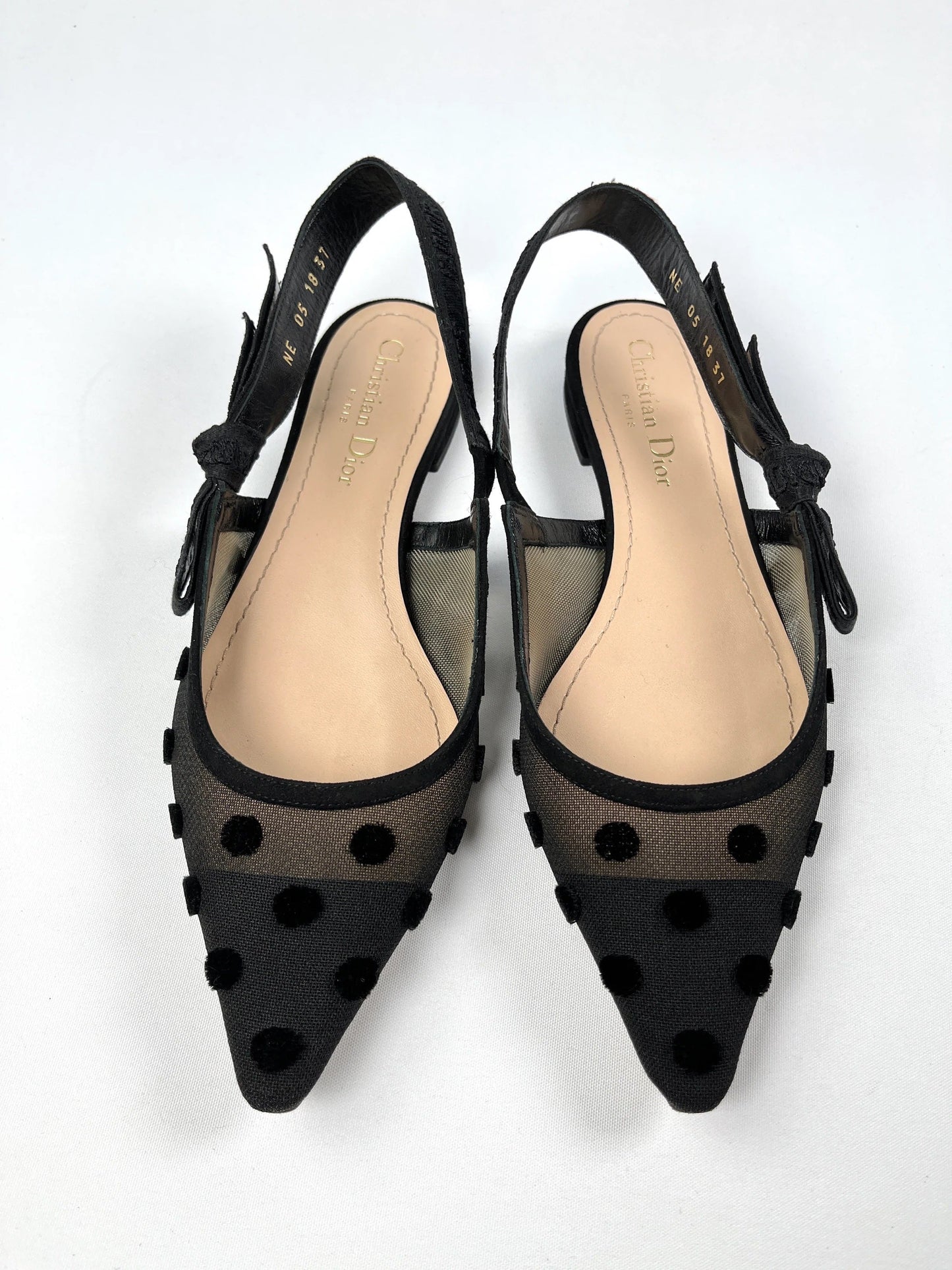 DIOR J'ADIOR MESH POLKA DOT SLINGBACK FLATS