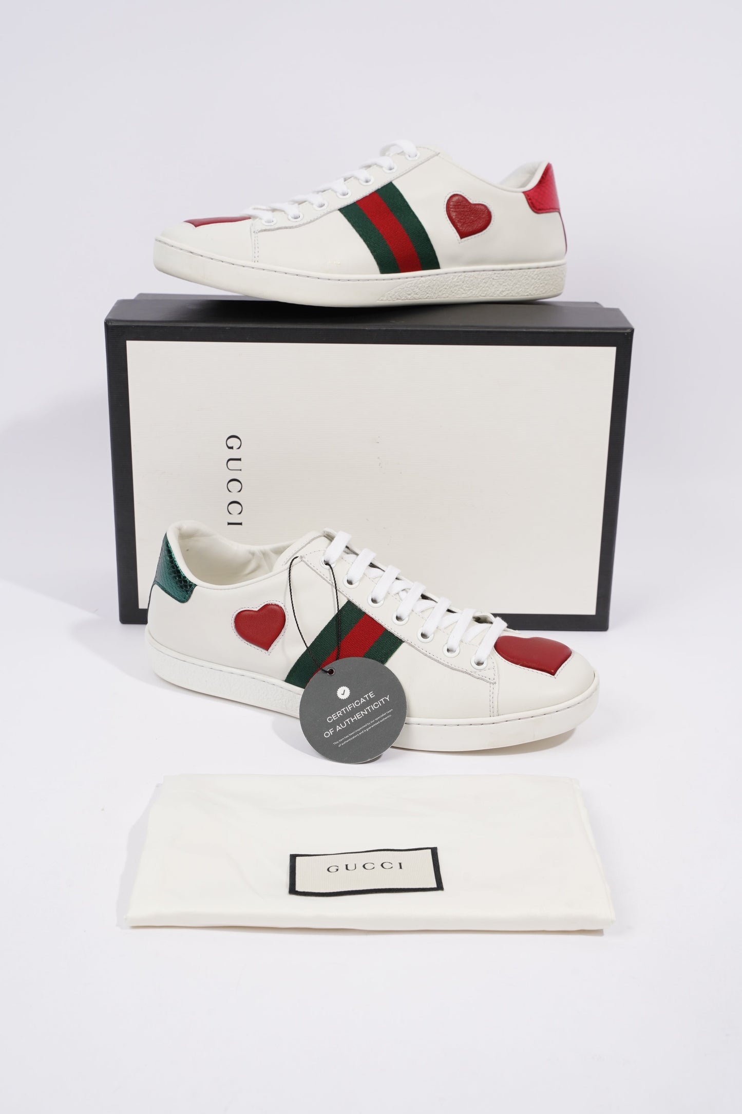 Gucci Womens Ace Heart White / Red / Green EU 39 / UK 6