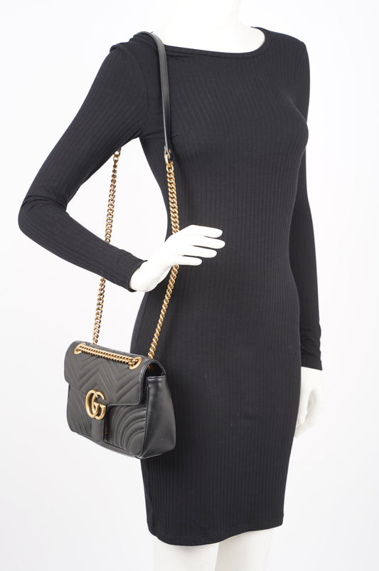 Gucci Womens Marmont Flap Black / Gold Small