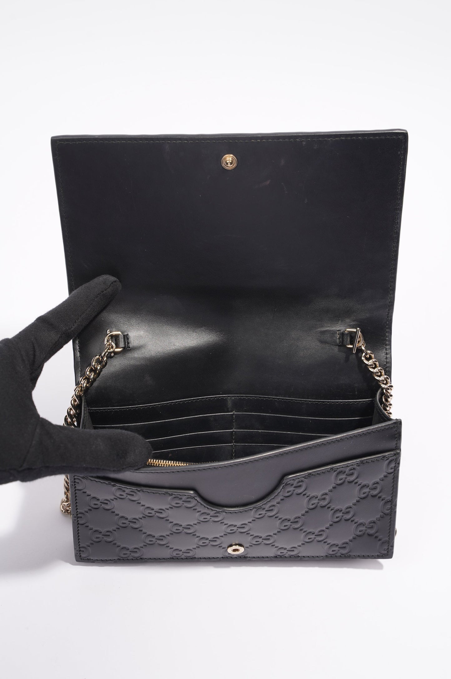 Gucci Womens Guccissima Chain Wallet Black