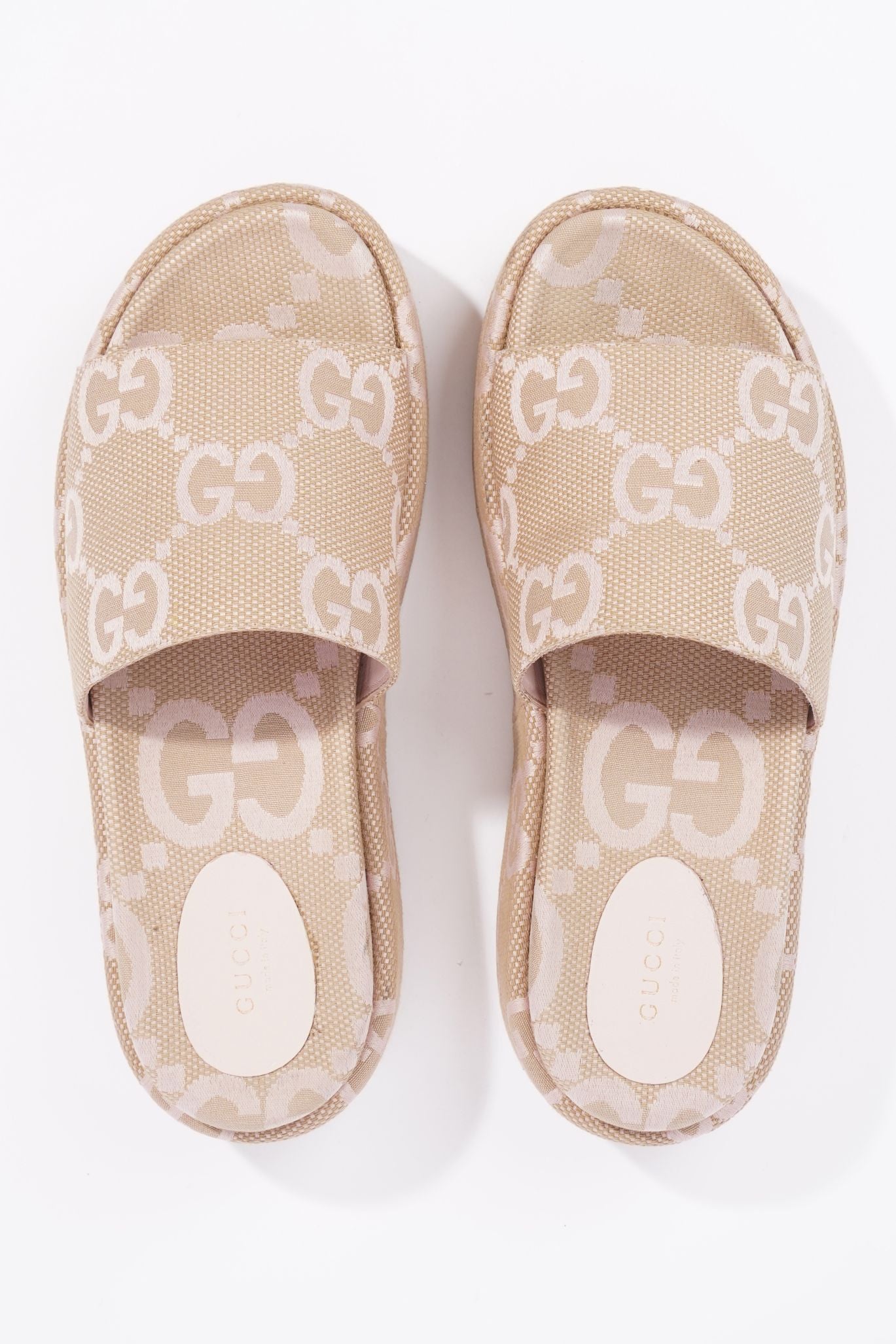 Gucci Womens Jumbo GG Platform Slide Sandal Beige / Light Pink EU 40 / UK 7