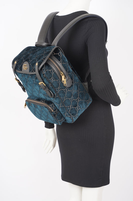 Gucci Womens Backpack GG Velvet Teal