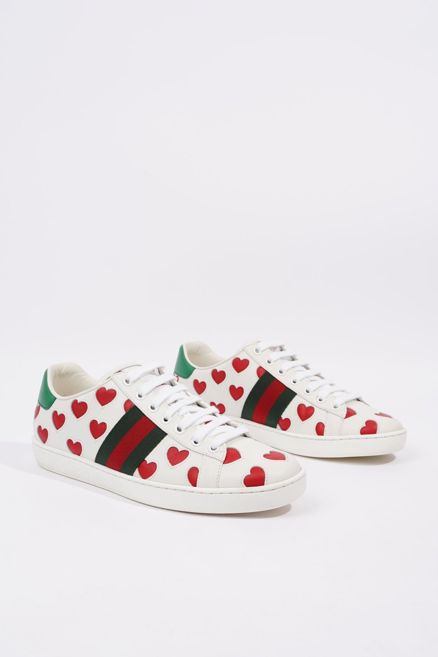 Gucci Womens Ace Hearts White / Green / Red EU 37 / UK 4