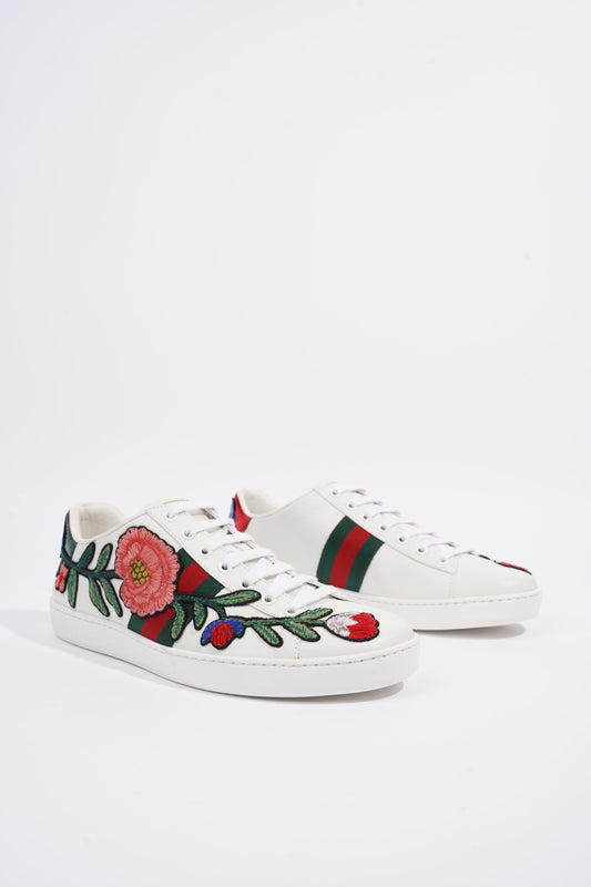 Gucci Womens Foral Ace Sneakers White EU 39.5 / UK 6.5