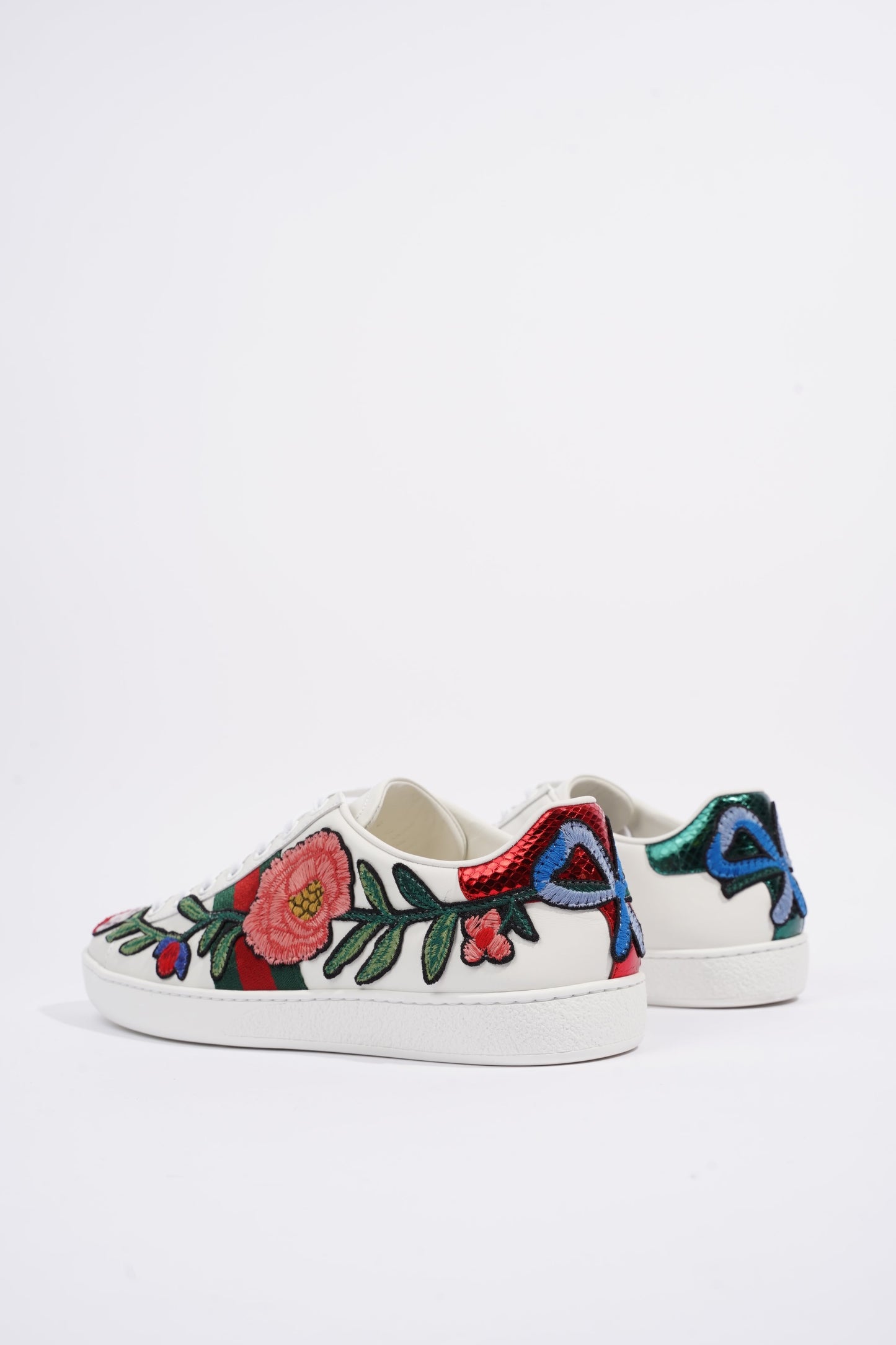 Gucci Womens Foral Ace Sneakers White EU 39.5 / UK 6.5