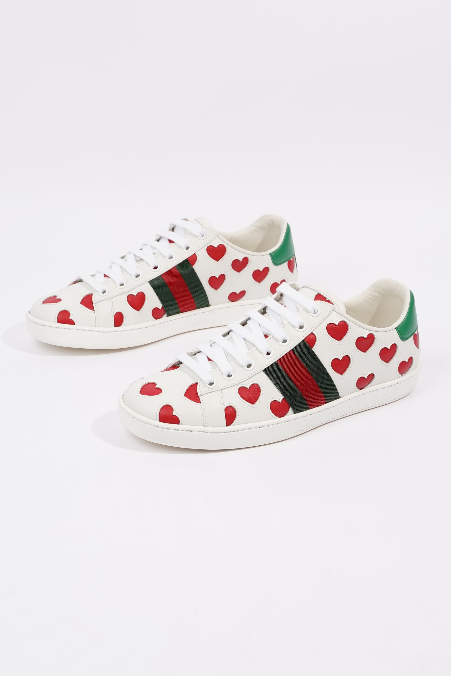 Gucci Womens Ace Hearts White / Green / Red EU 37 / UK 4