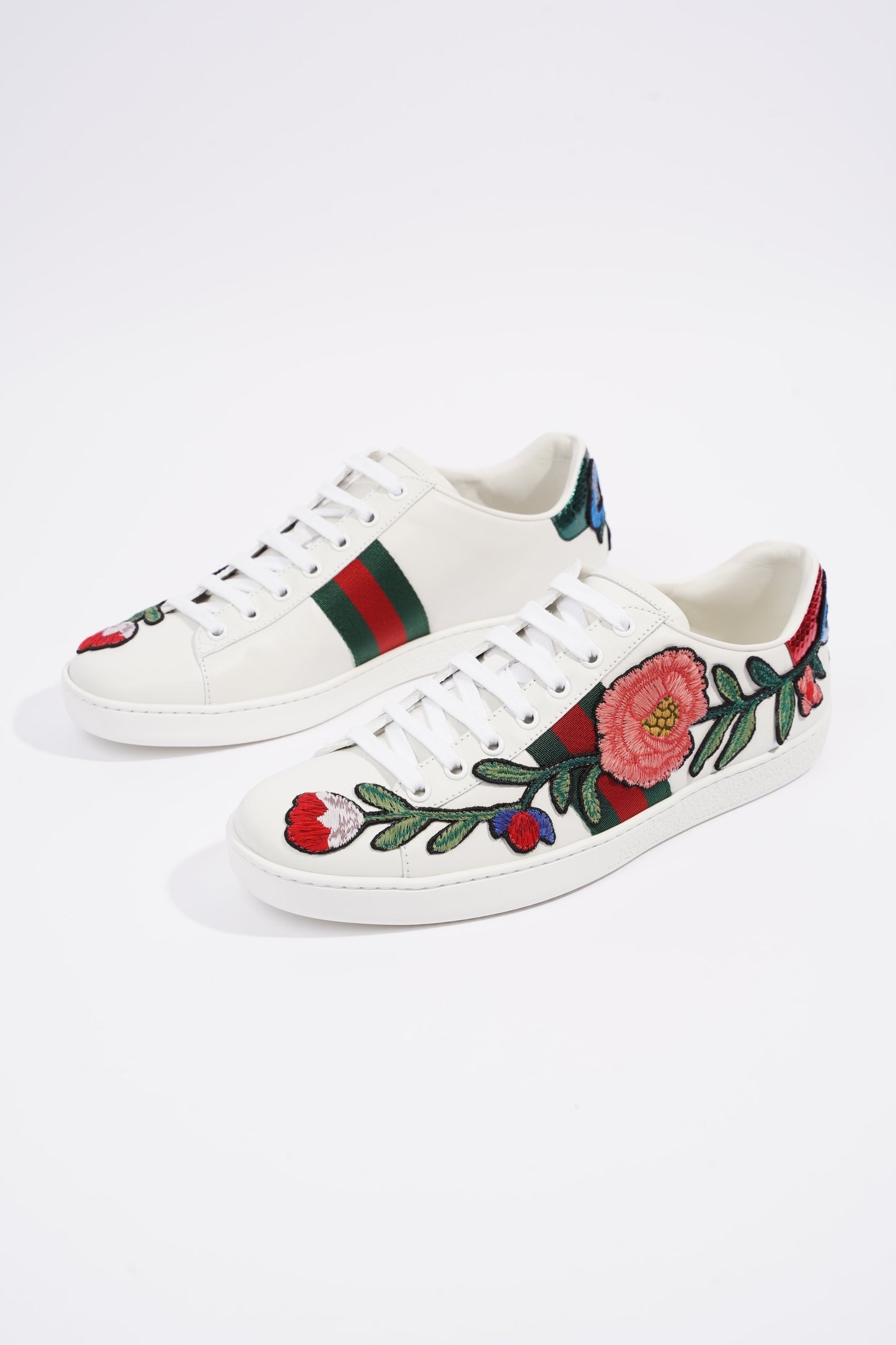 Gucci Womens Foral Ace Sneakers White EU 39.5 / UK 6.5