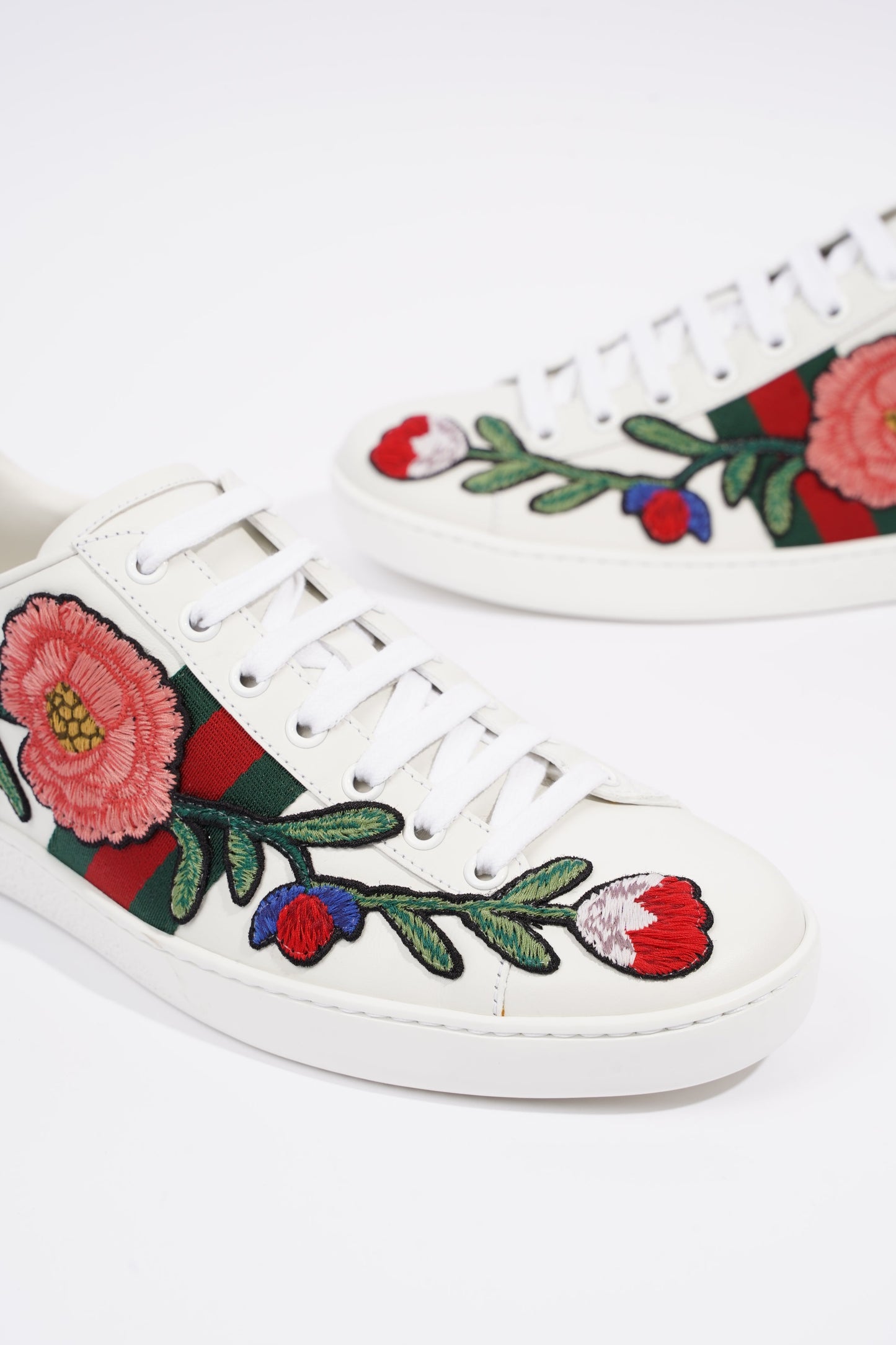 Gucci Womens Foral Ace Sneakers White EU 39.5 / UK 6.5