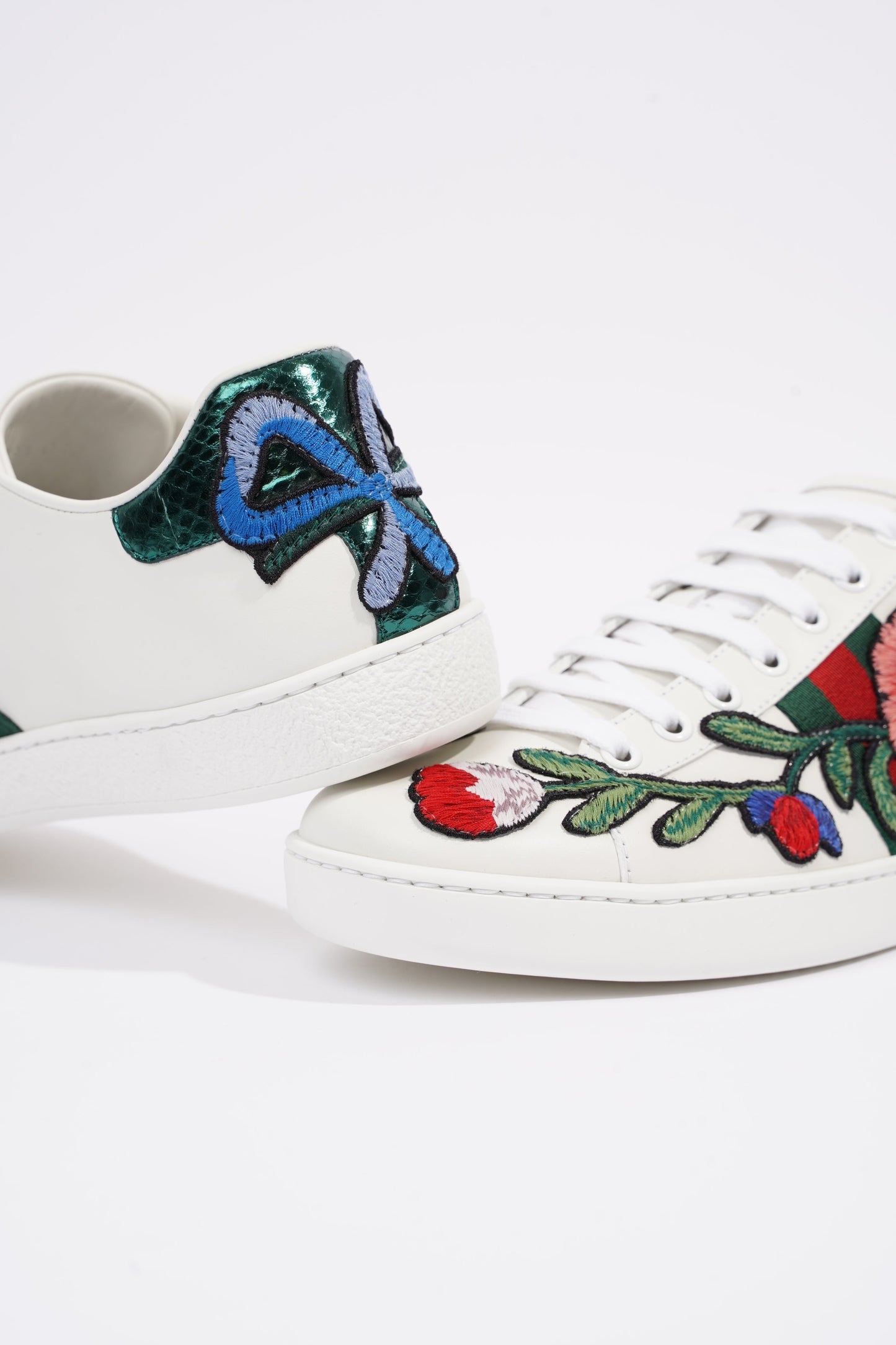 Gucci Womens Foral Ace Sneakers White EU 39.5 / UK 6.5