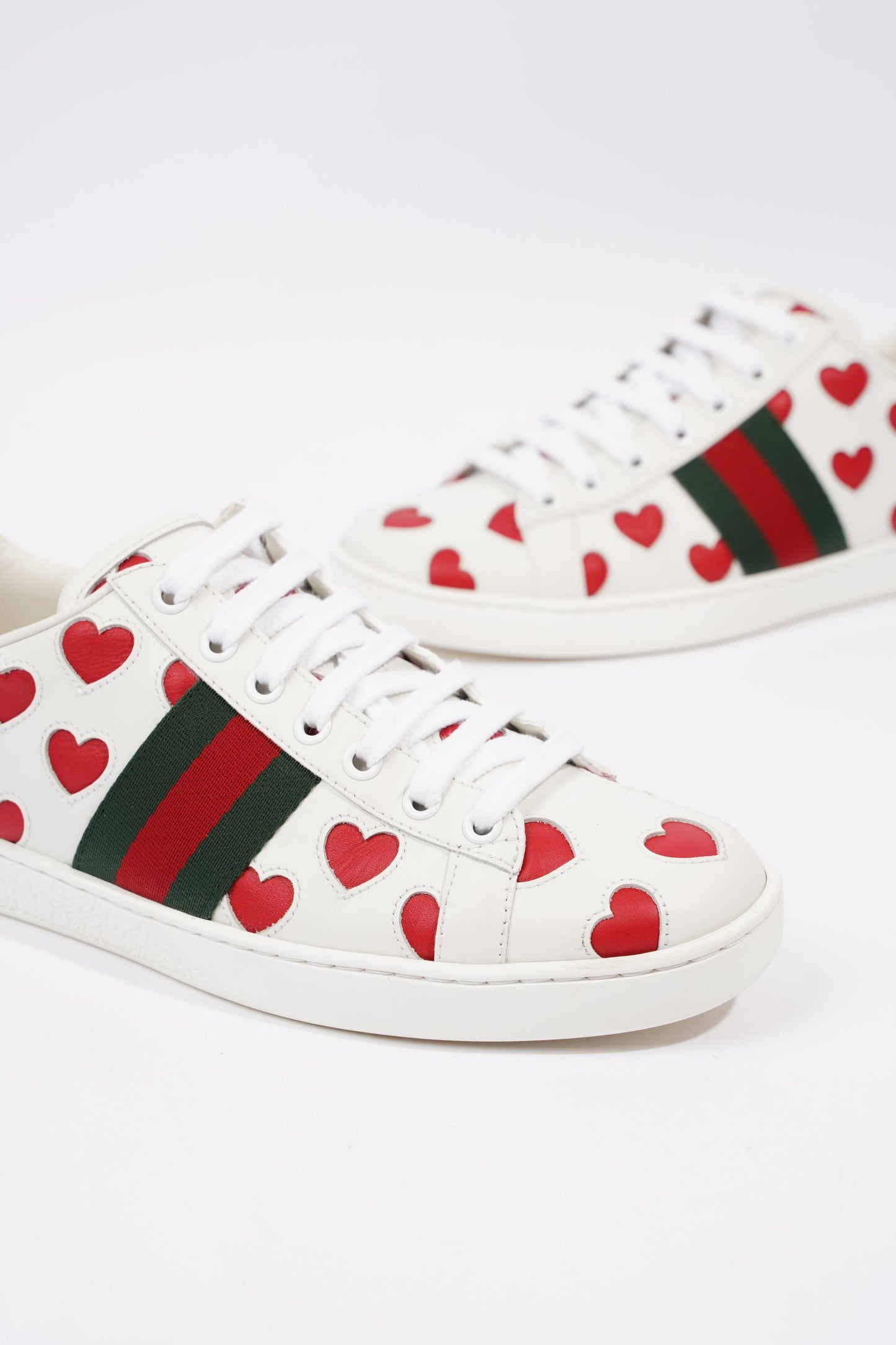 Gucci Womens Ace Hearts White / Green / Red EU 37 / UK 4