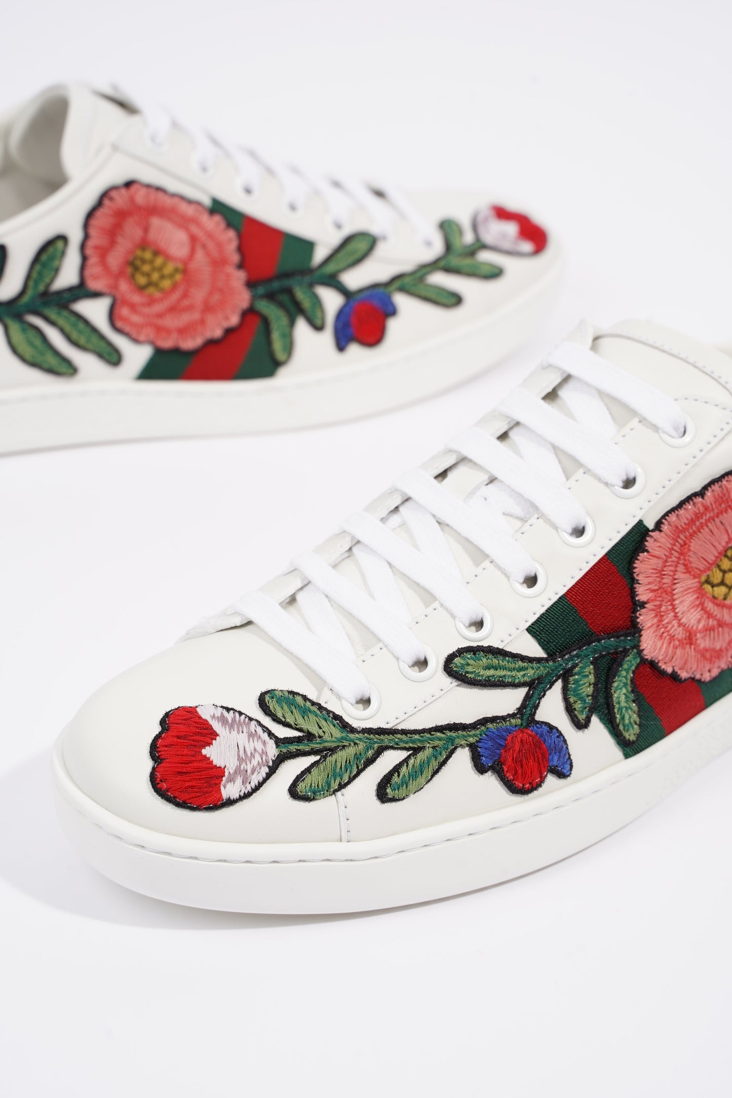 Gucci Womens Foral Ace Sneakers White EU 39.5 / UK 6.5