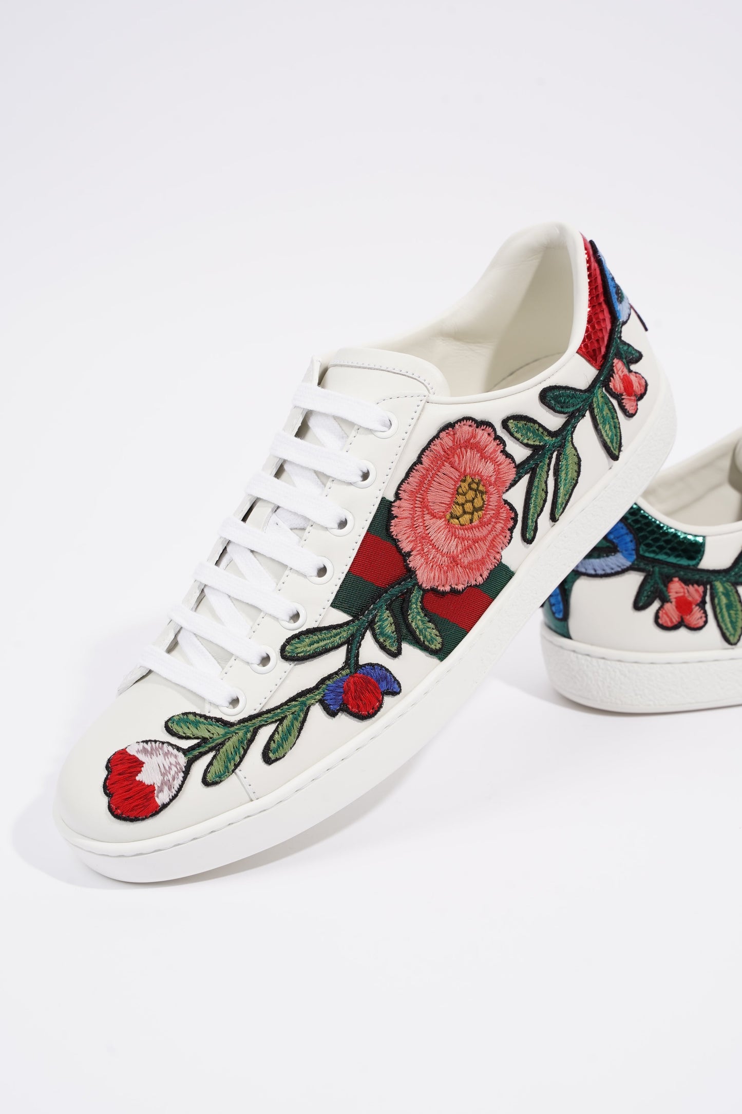 Gucci Womens Foral Ace Sneakers White EU 39.5 / UK 6.5