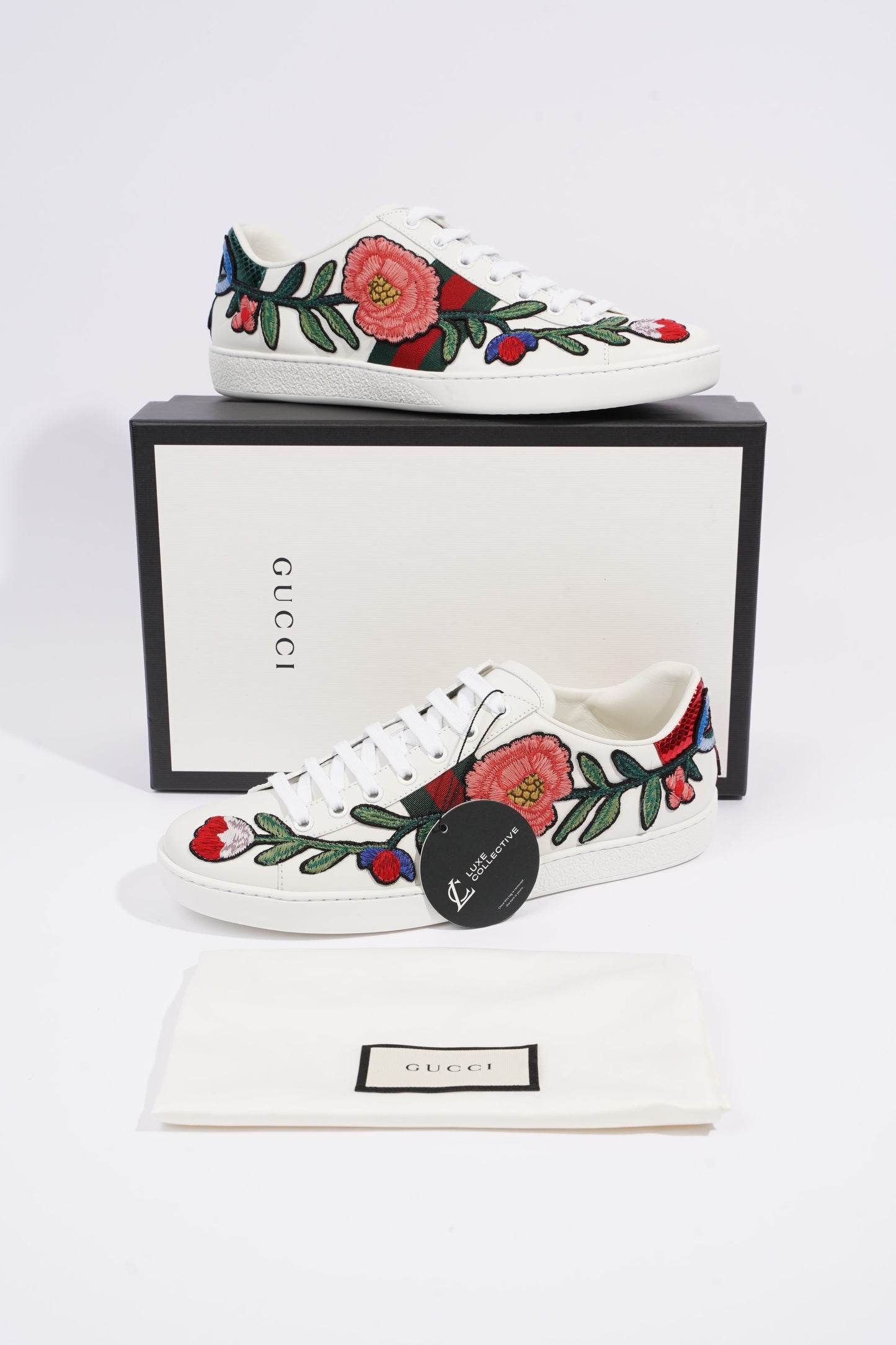 Gucci Womens Foral Ace Sneakers White EU 39.5 / UK 6.5