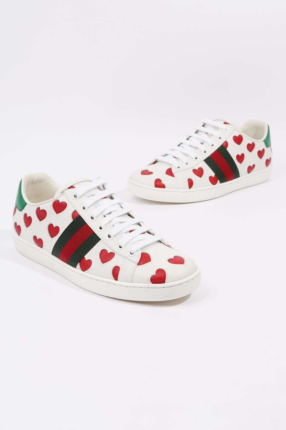 Gucci Womens Ace Hearts White / Green / Red EU 37 / UK 4