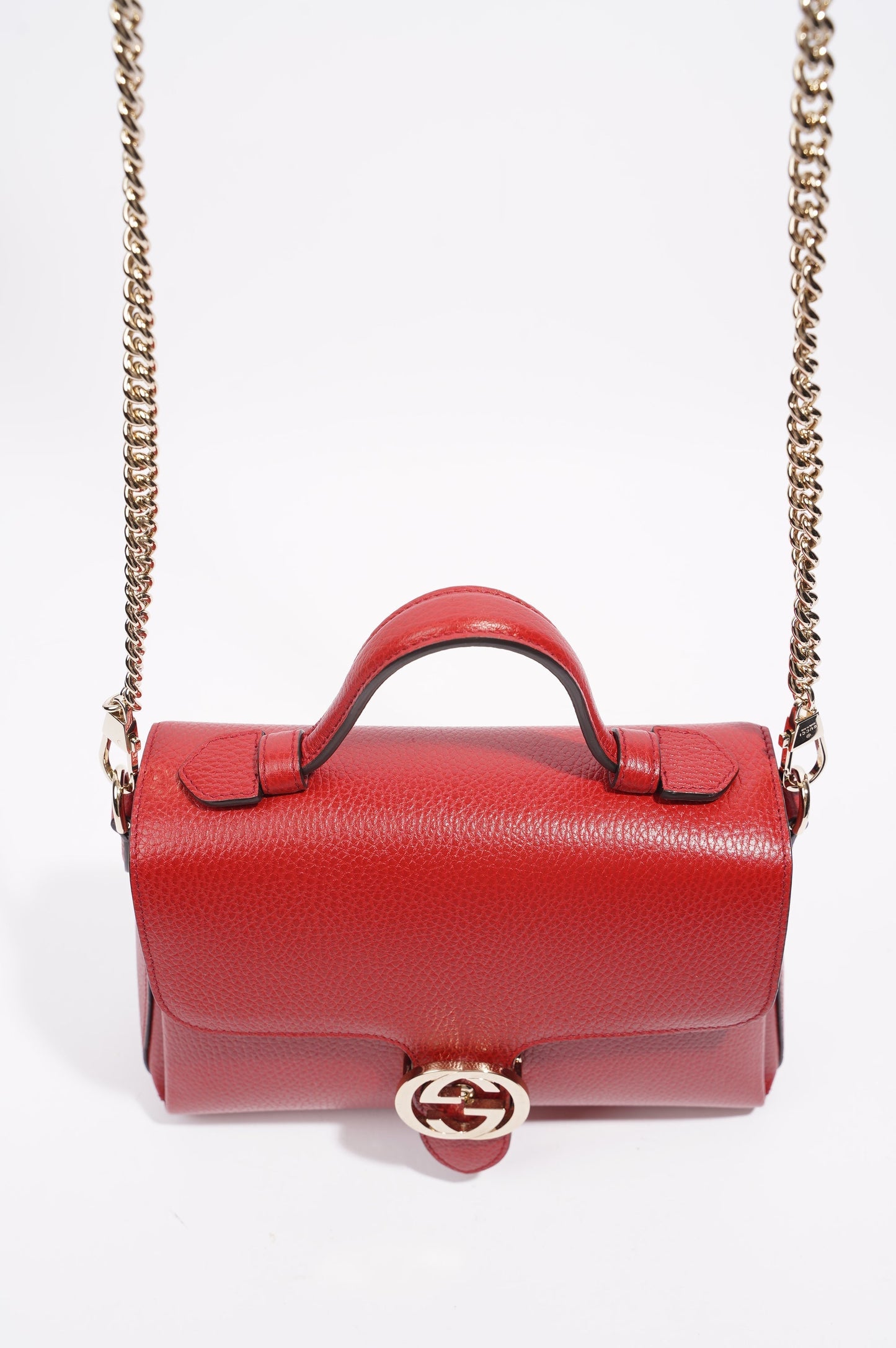 Gucci Womens Interlocking Dollar Bag Red Leather Small