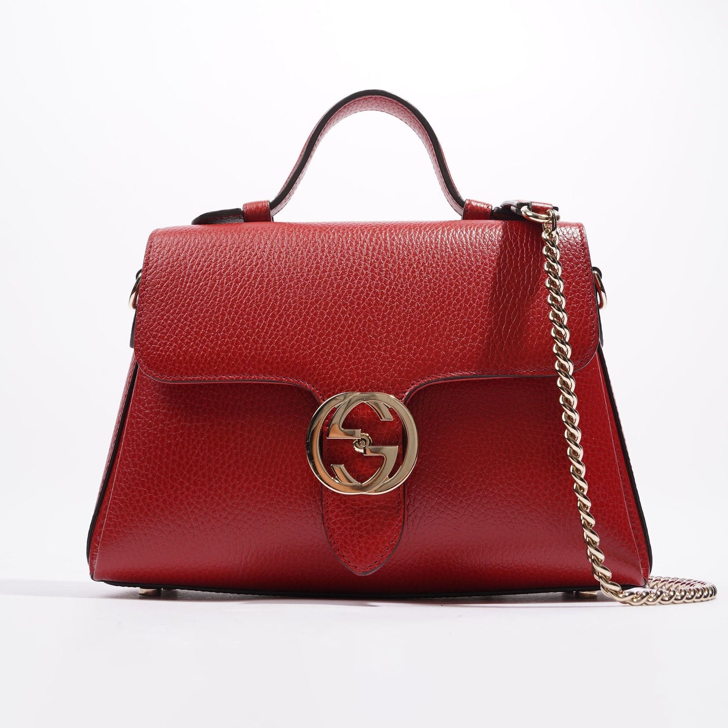 Gucci Womens Interlocking Dollar Bag Red Leather Small