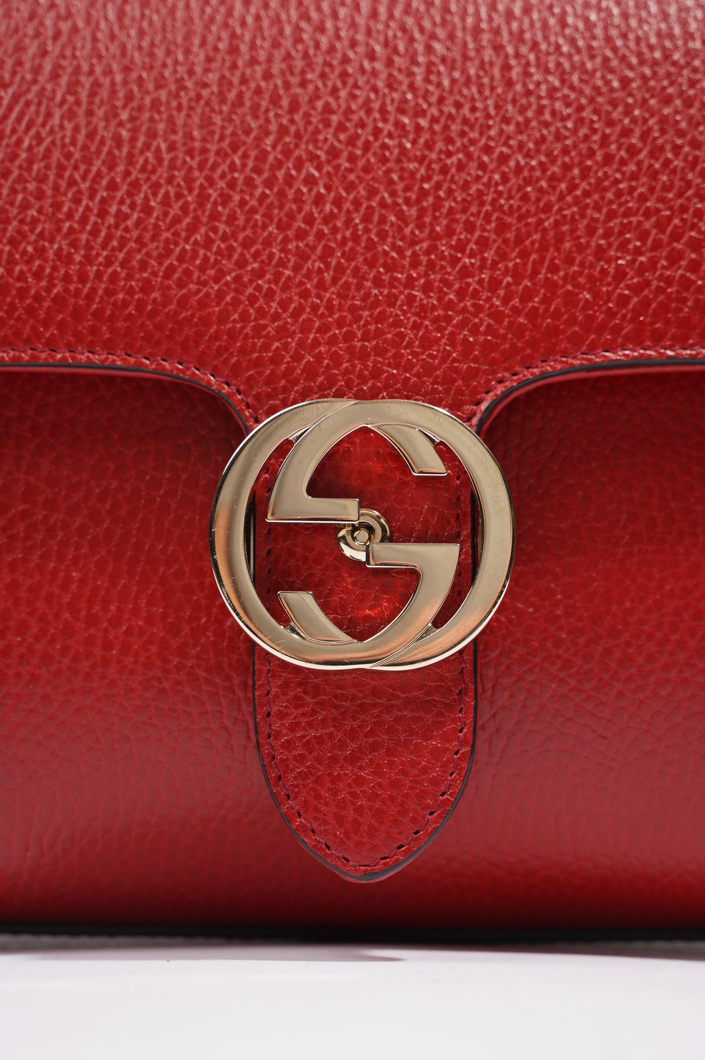 Gucci Womens Interlocking Dollar Bag Red Leather Small