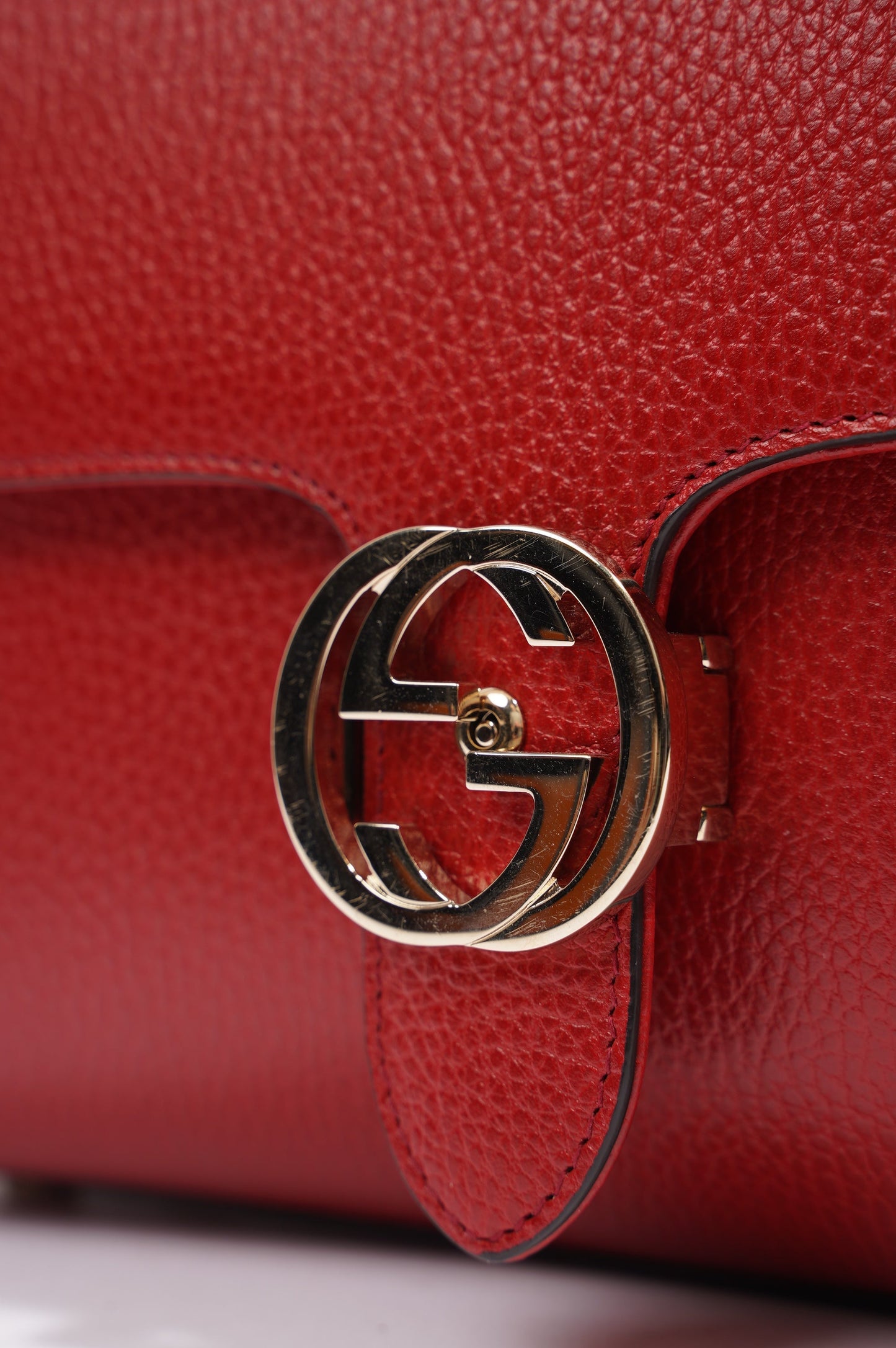 Gucci Womens Interlocking Dollar Bag Red Leather Small