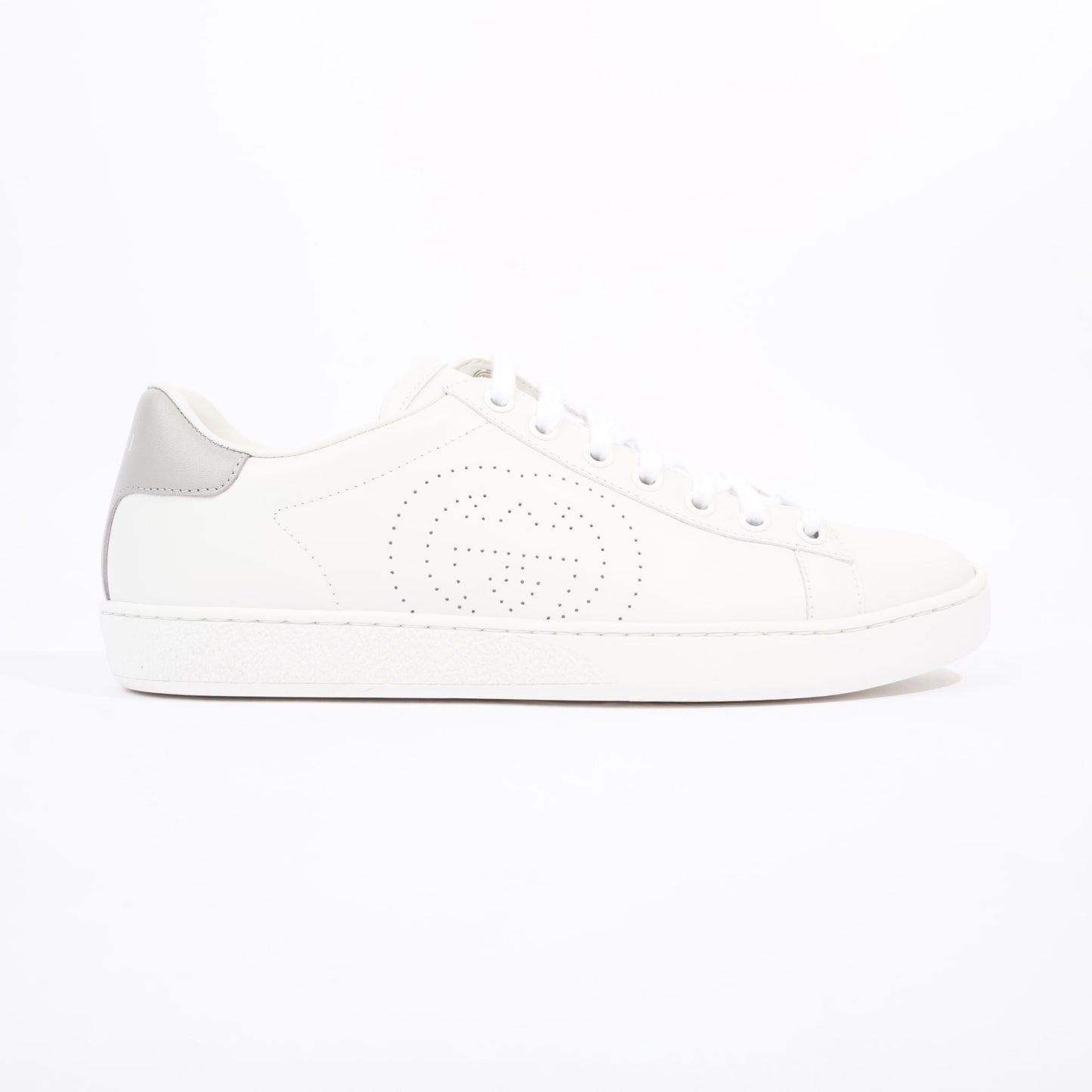 Gucci Womens Ace Leather Sneaker White / Grey Tab EU 37.5 / UK 4.5