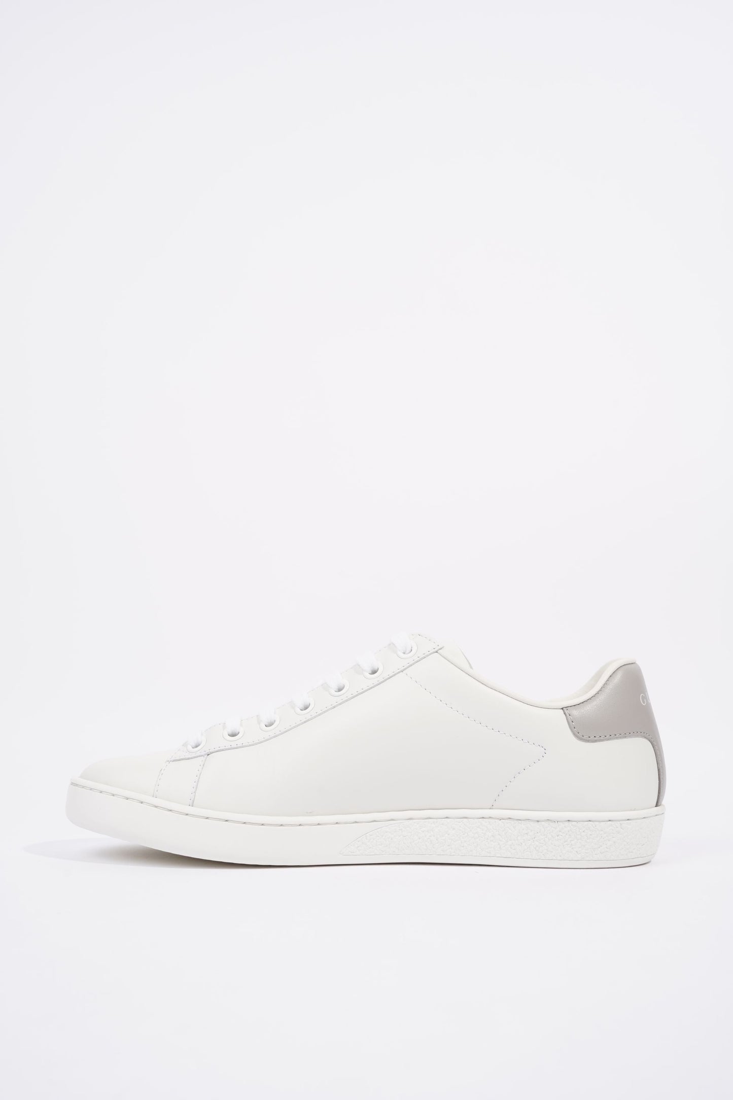 Gucci Womens Ace Leather Sneaker White / Grey Tab EU 37.5 / UK 4.5