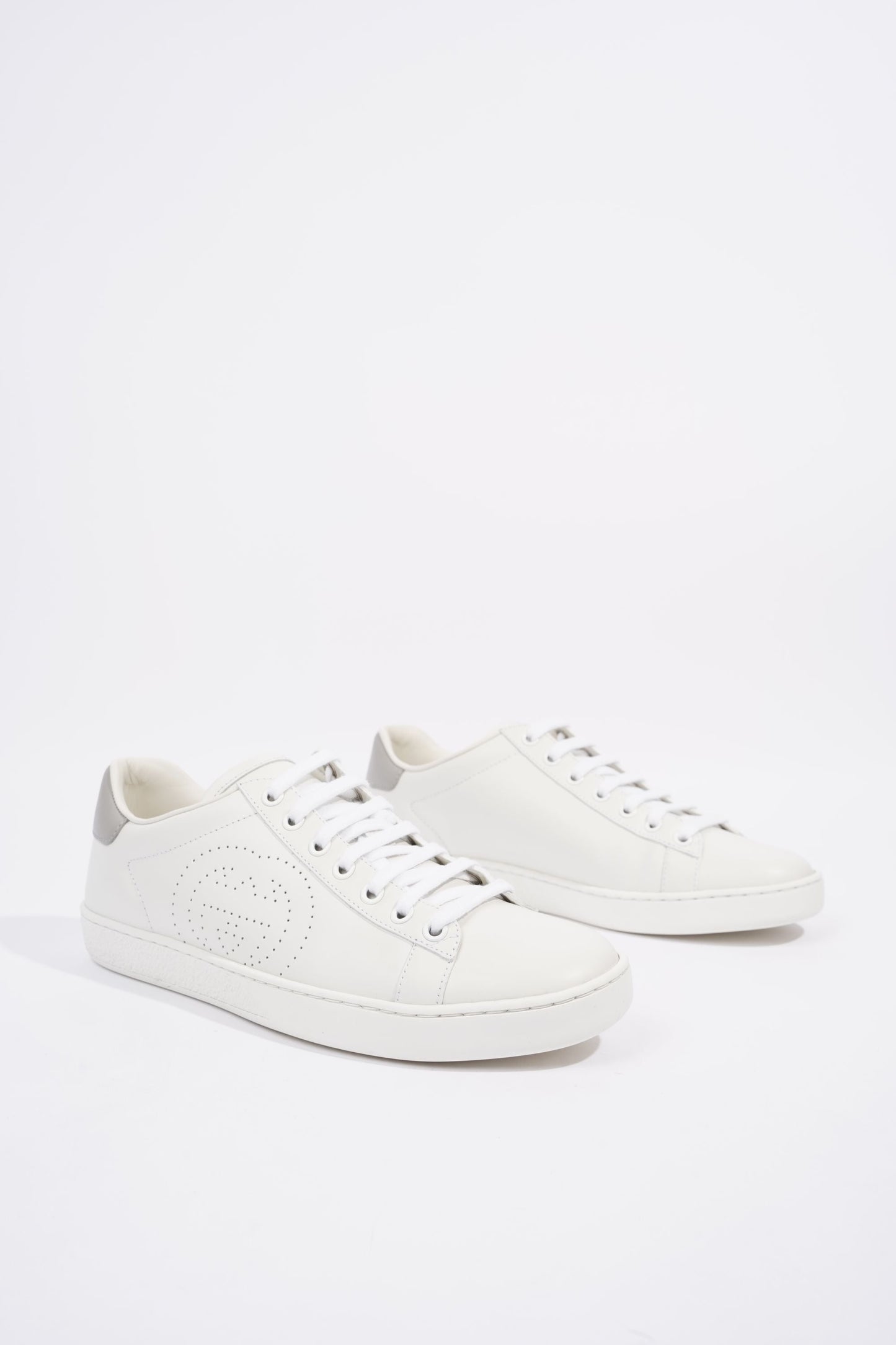 Gucci Womens Ace Leather Sneaker White / Grey Tab EU 37.5 / UK 4.5