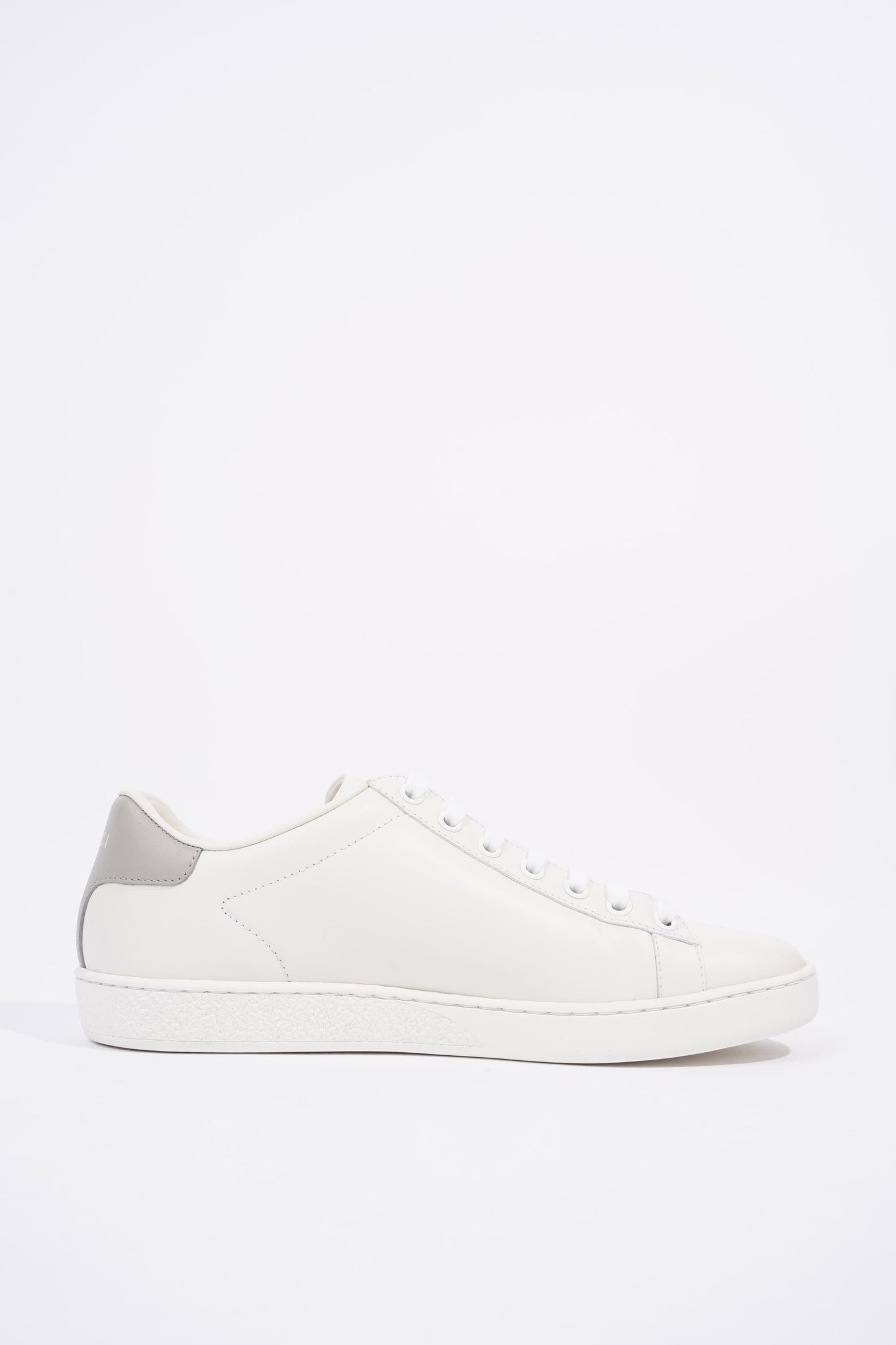 Gucci Womens Ace Leather Sneaker White / Grey Tab EU 37.5 / UK 4.5