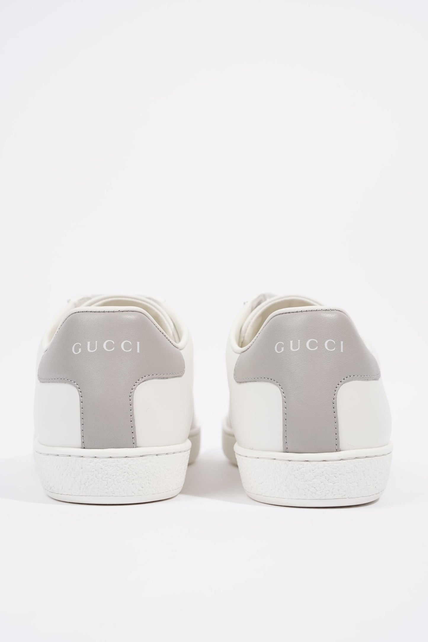 Gucci Womens Ace Leather Sneaker White / Grey Tab EU 37.5 / UK 4.5