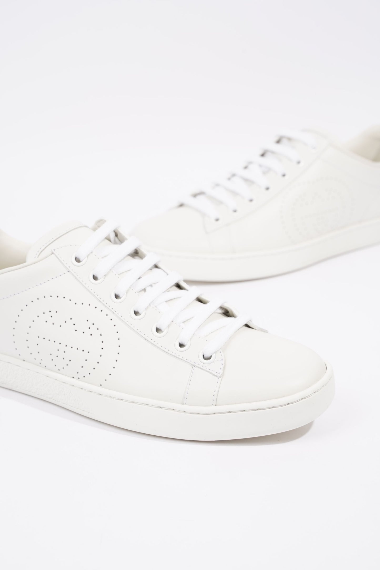 Gucci Womens Ace Leather Sneaker White / Grey Tab EU 37.5 / UK 4.5