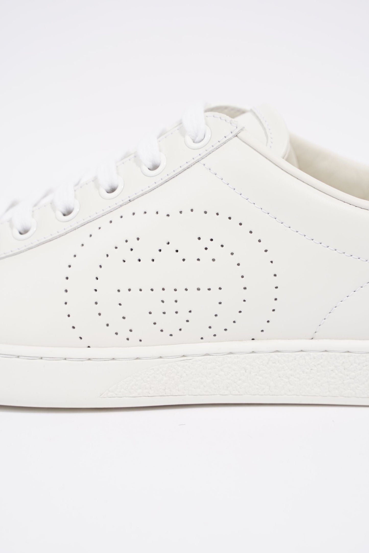 Gucci Womens Ace Leather Sneaker White / Grey Tab EU 37.5 / UK 4.5