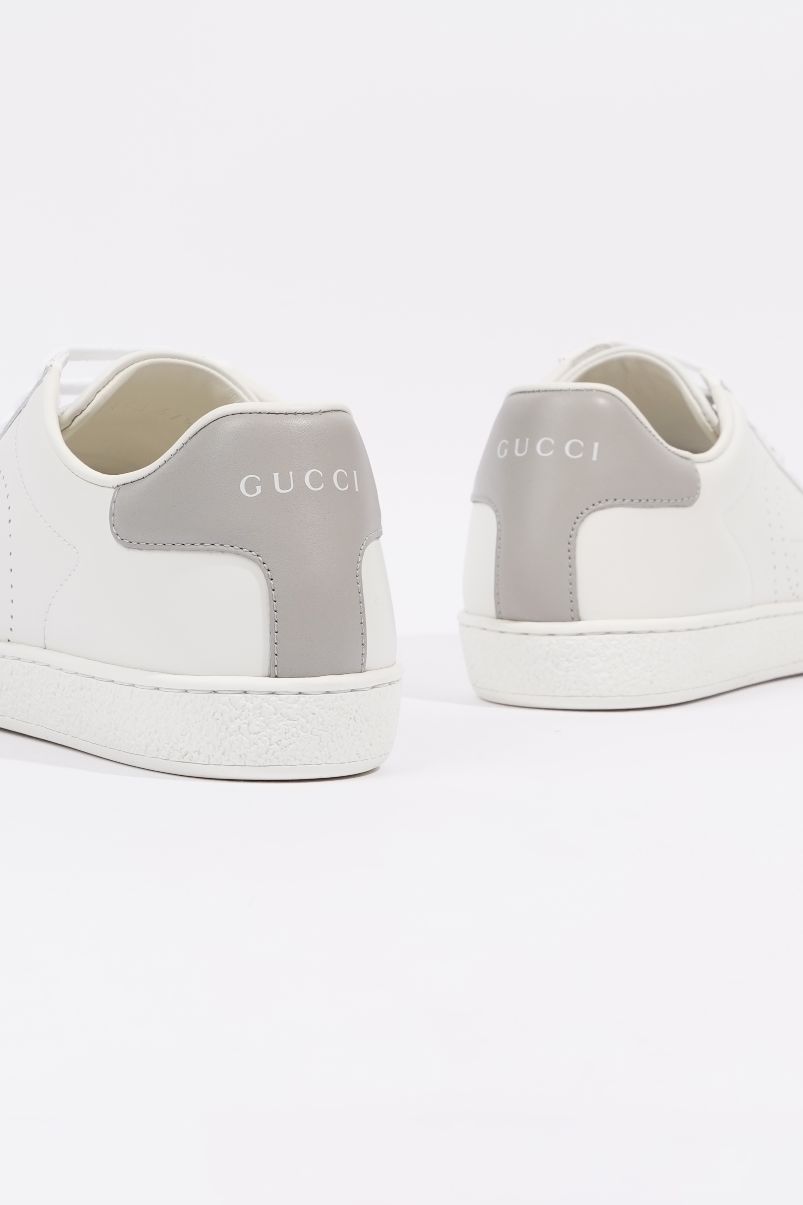 Gucci Womens Ace Leather Sneaker White / Grey Tab EU 37.5 / UK 4.5