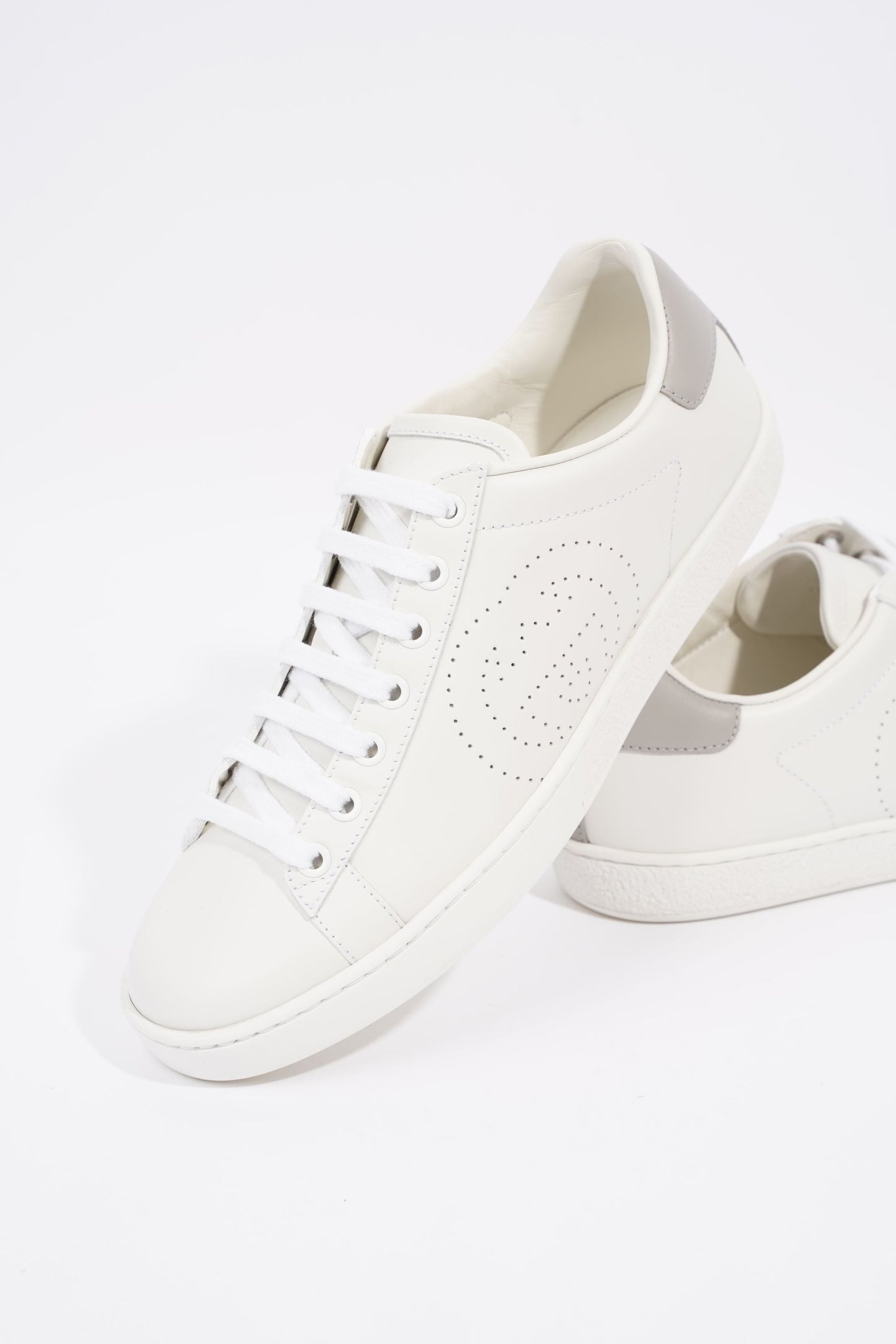 Gucci Womens Ace Leather Sneaker White / Grey Tab EU 37.5 / UK 4.5