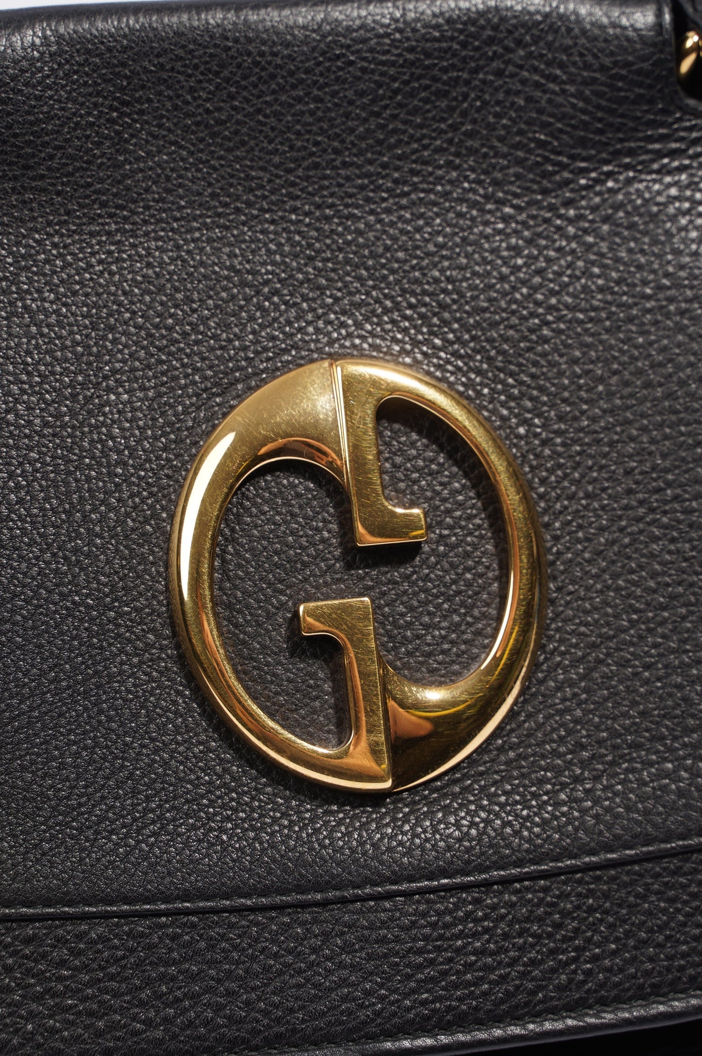 Gucci Womens 1973 Leather Top Handle Black / Gold