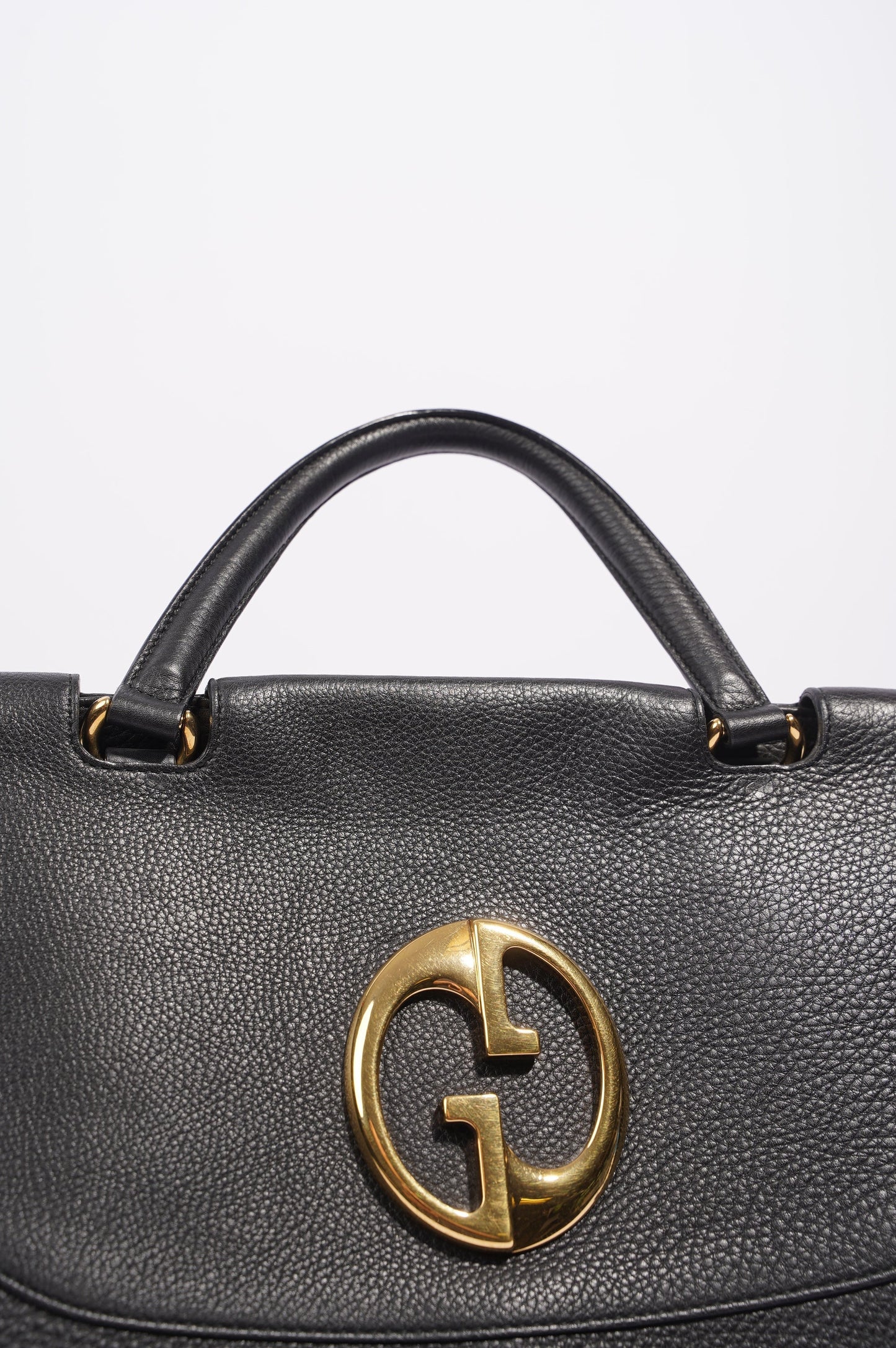 Gucci Womens 1973 Leather Top Handle Black / Gold