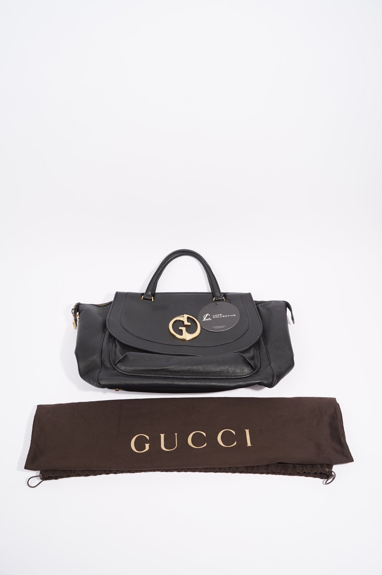 Gucci Womens 1973 Leather Top Handle Black / Gold