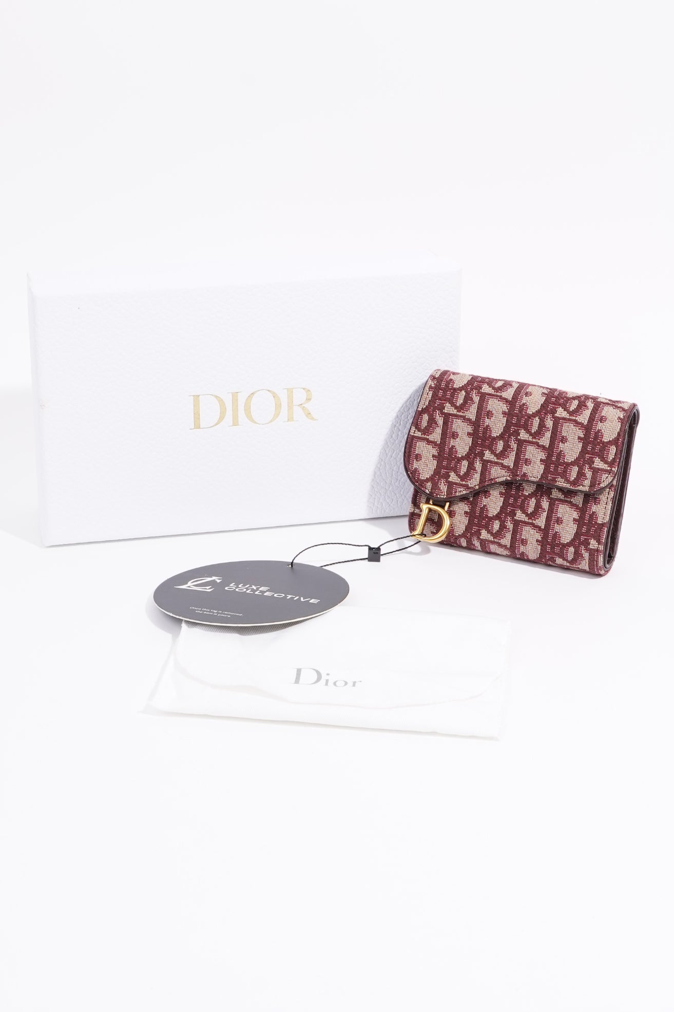 Christian Dior Oblique Saddle Lotus Wallet Burgundy / Cream Canvas Medium