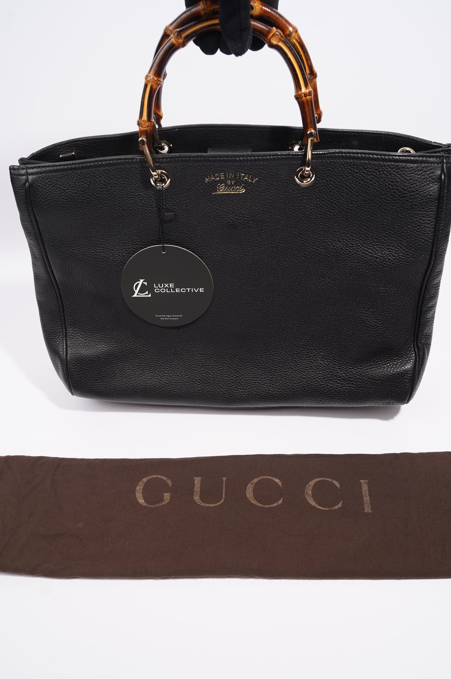 Gucci Womens Bamboo Shopper Tote Black Leather Large