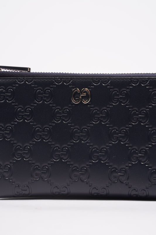 Gucci Womens Guccissima Bi-Fold Wallet Black Leather